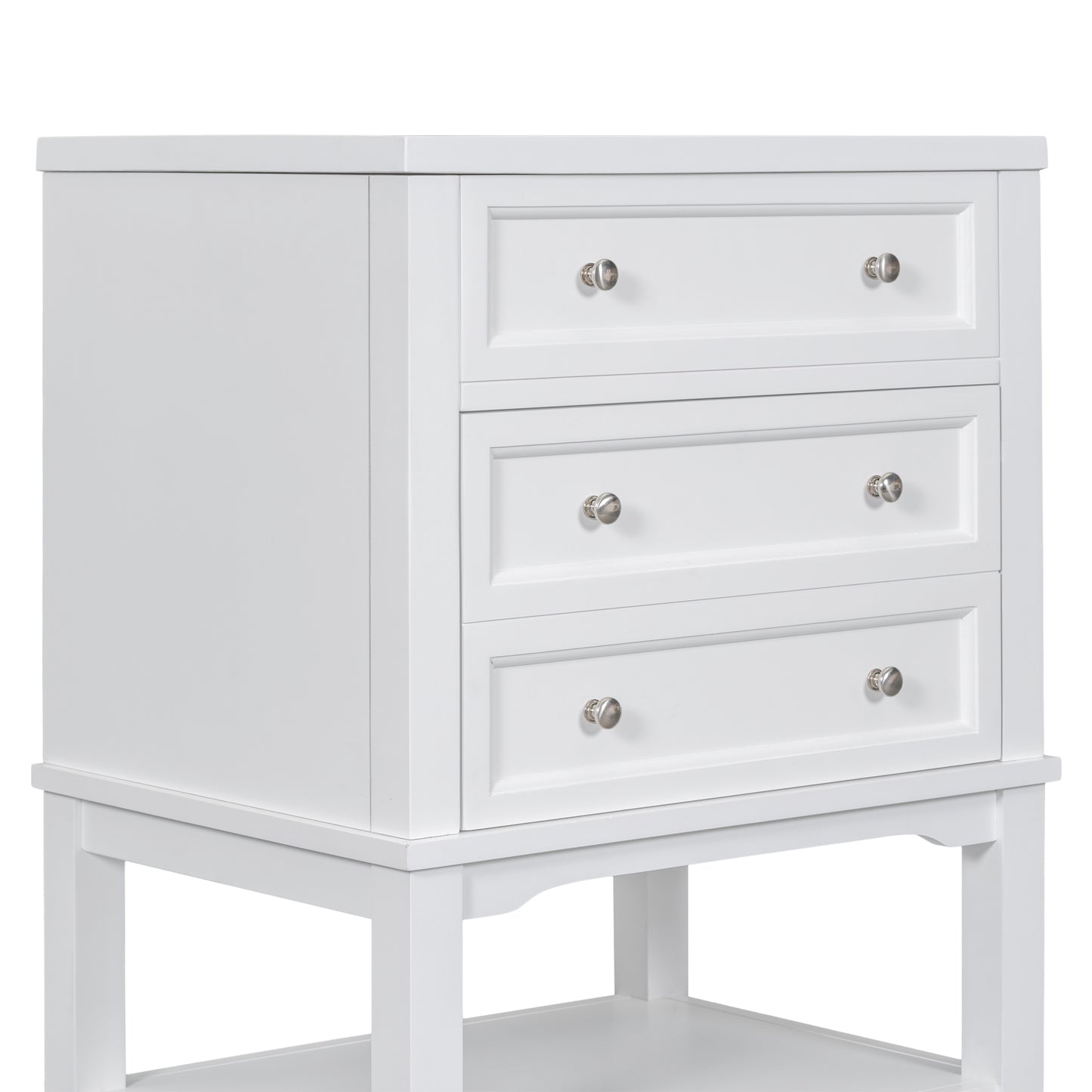 24" Bathroom Vanity Without Sink, Base Only, Solid Wood Frame, Bathroom Storage Cabinet with Drawer and Open Shelf, White