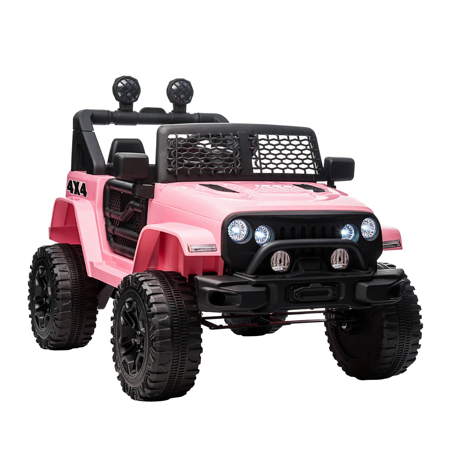 Aosom 12V Kids Ride On Truck with Parent Remote Control, Electric Battery Powered Toy Car with Spring Suspension, Adjustable Speed, LED Lights and Horn, Pink