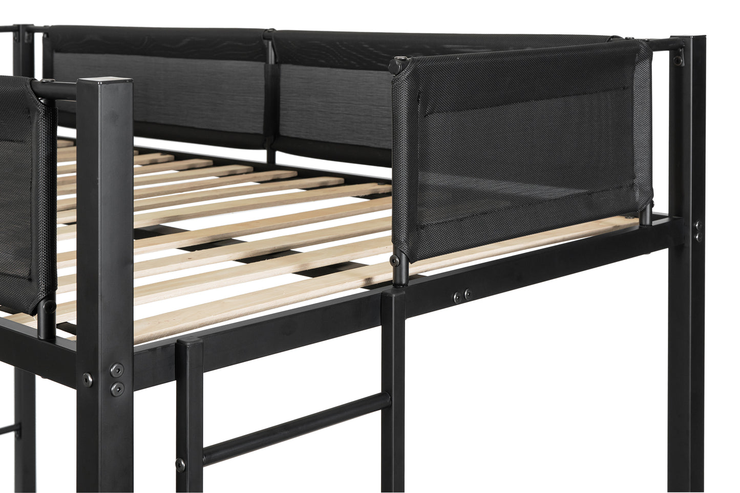 Metal Twin Bunk Bed with Trundle and Textilene Guardrails - Space-Saving Twin Over Twin Bunk Bed