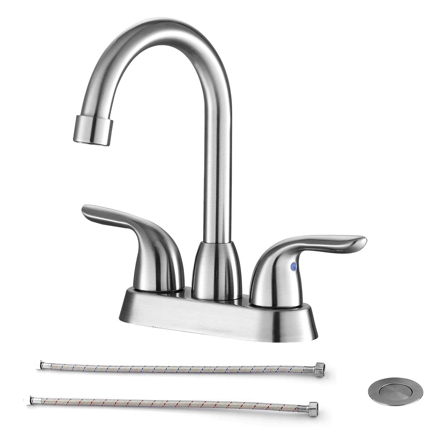 Dual Handle Brushed Nickel Bathroom Faucet with Pop up Drain and 2 Water Supply Lines, 4 Inch Centerset