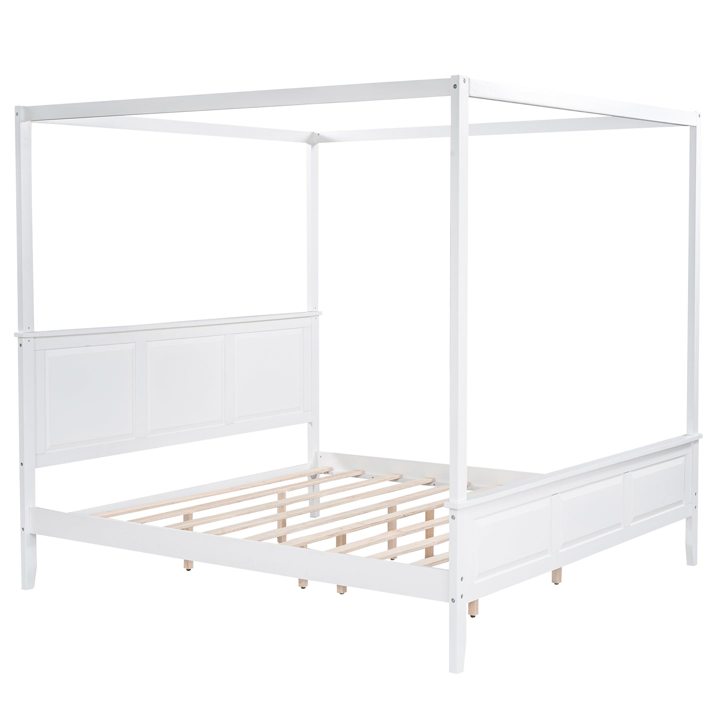 King Size Canopy Platform Bed with Headboard and Footboard,With Slat Support Leg, White