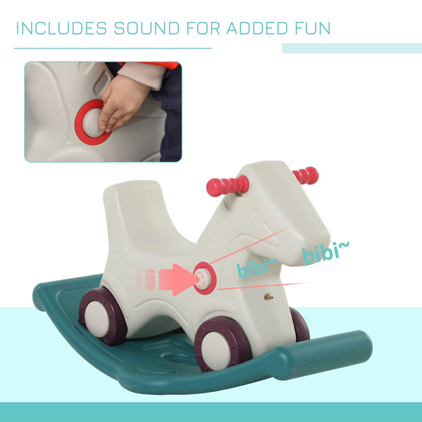 Qaba Kids 2-in-1 Rocking Horse and Sliding Car with Detachable Base