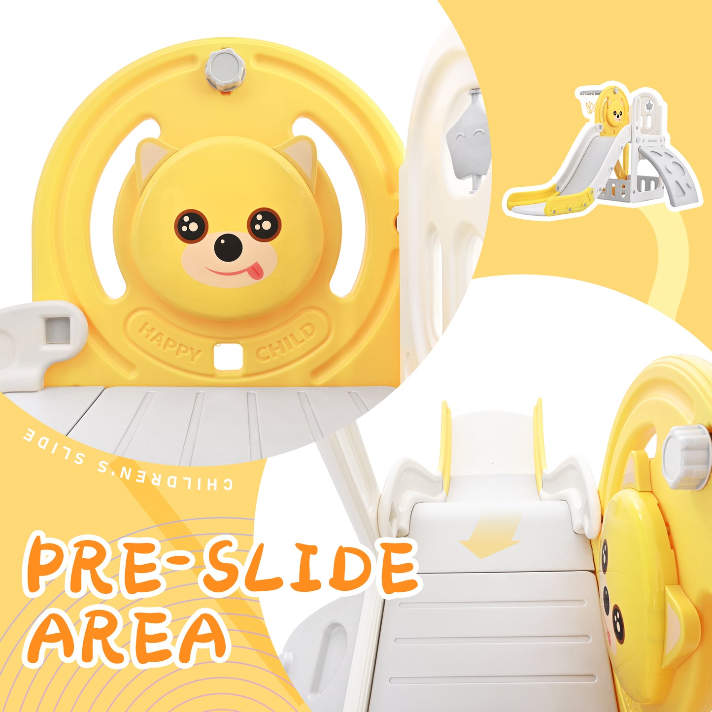 Toddler Climber and Slide Set 4 in 1, Kids Playground Climber Freestanding Slide Playset with Basketball Hoop Play Combination for Babies Indoor & Outdoor