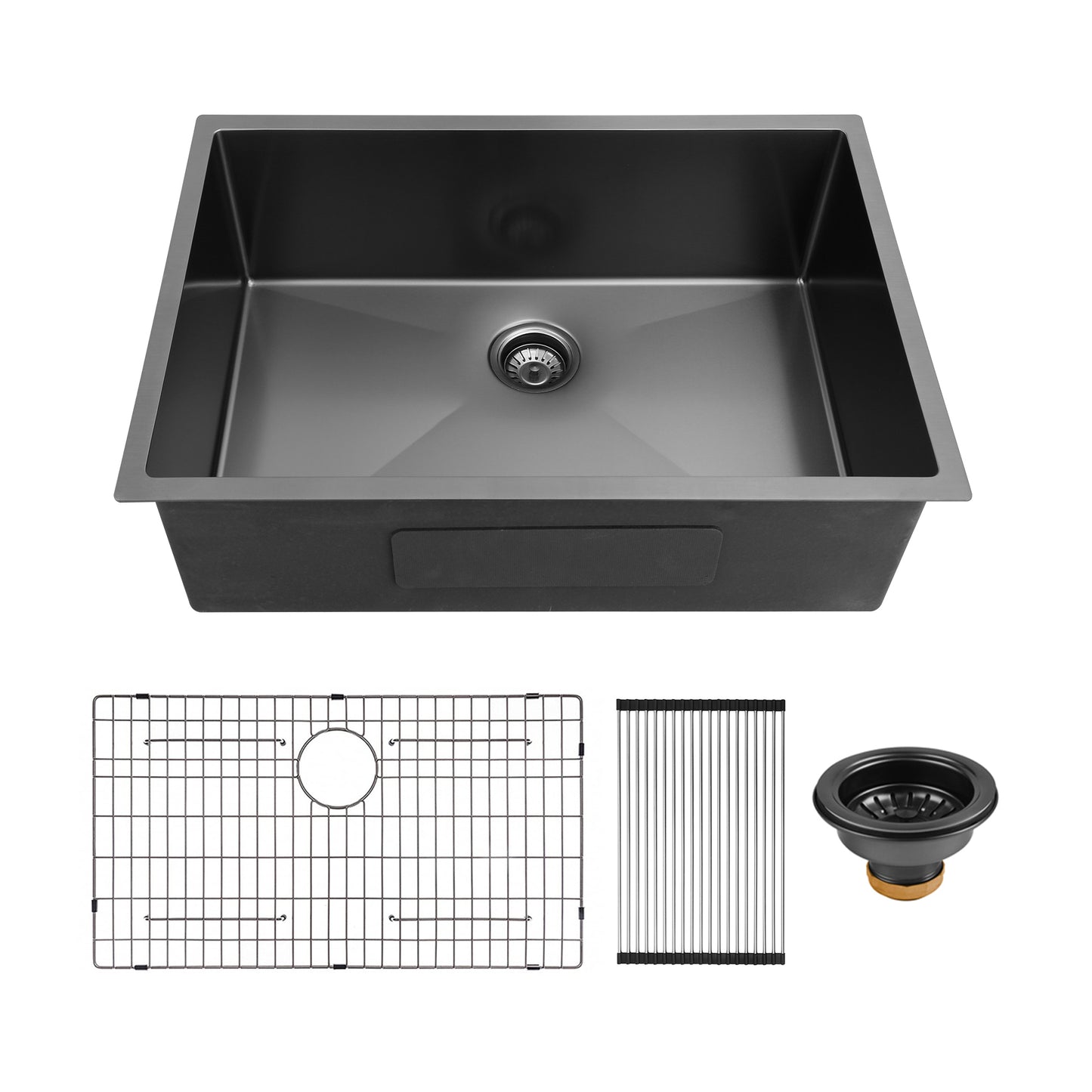 Gunmetal Black Single Bowl Undermount Kitchen Sink with Accessories