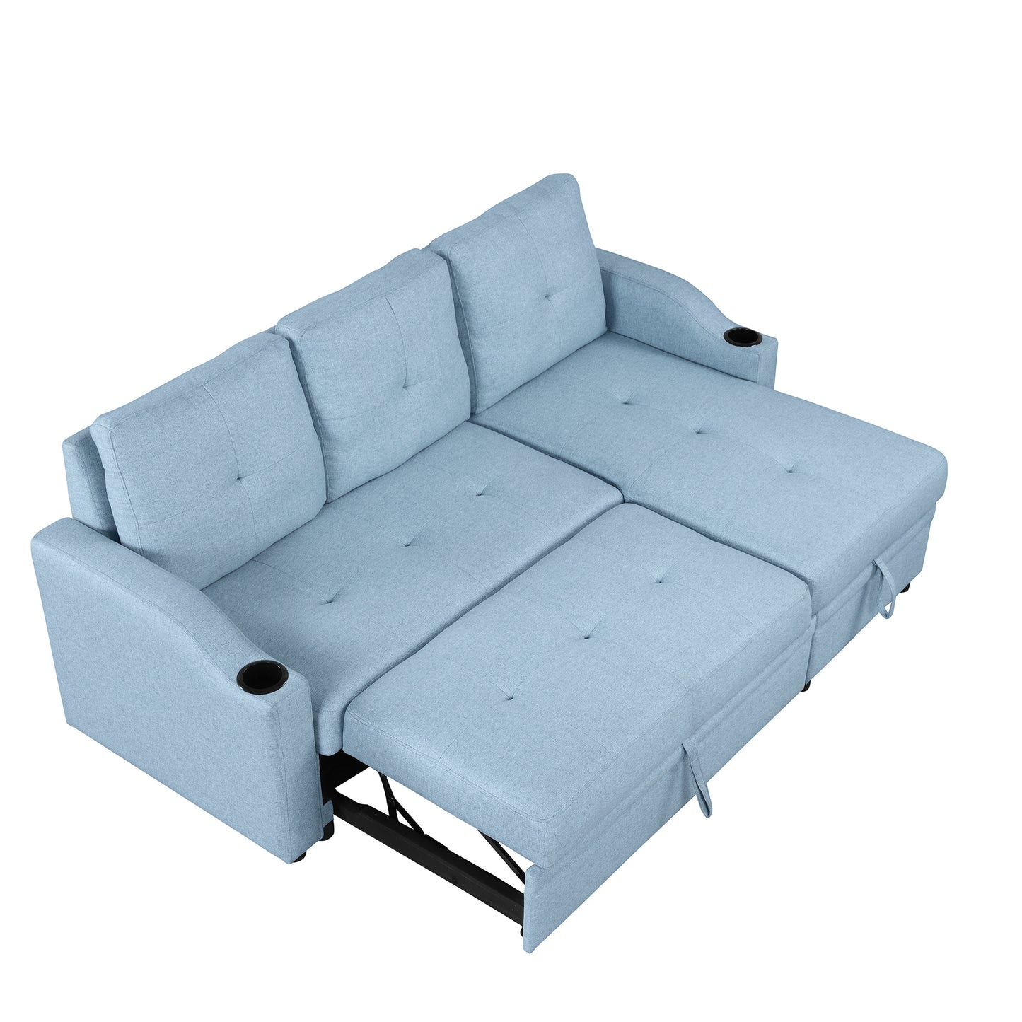 Orisfur Pull Out Sofa Bed with Storage Chaise and Cup Holder