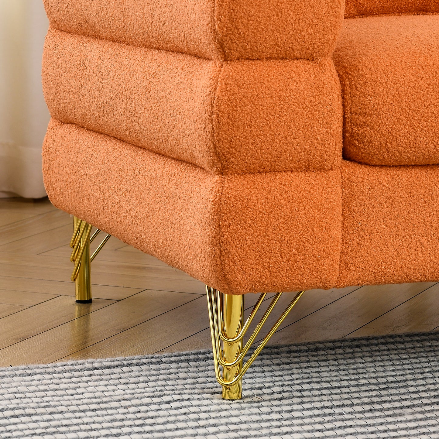 Art Deco Inspired 3-seater + 2-seater Combination Sofa in Orange Teddy Fabric