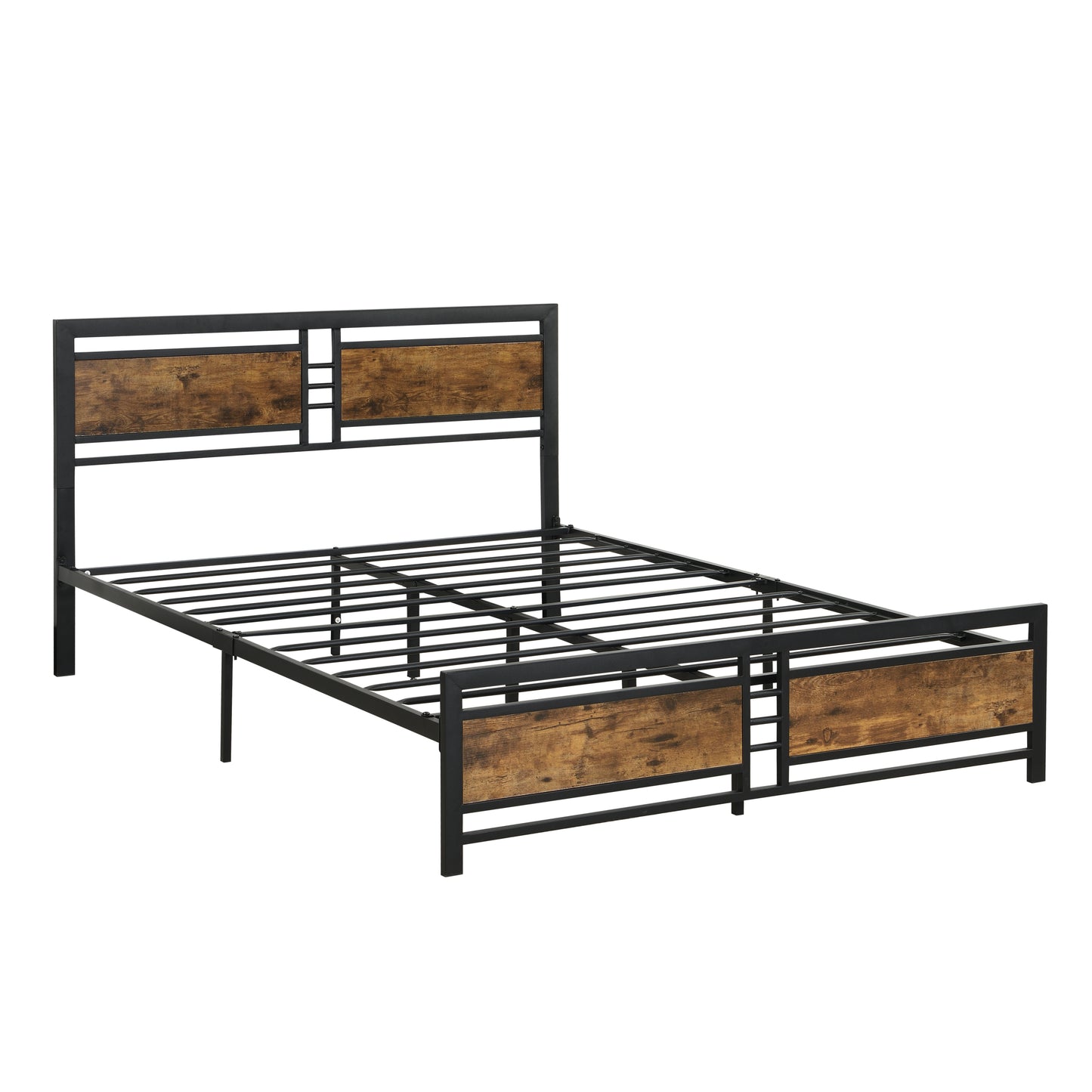 Queen Size Metal Platform Bed Frame with Wood Headboard and Footboard, Heavy Duty Mattress Foundation with Slat Support, Easy Assembly, Noise-Free, No Box Spring Needed