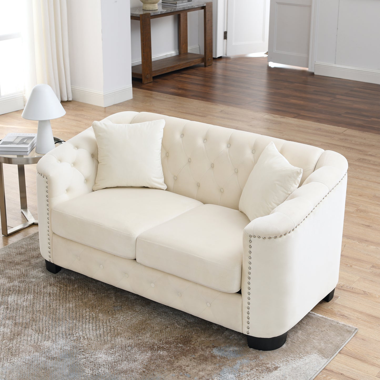 Luxurious Velvet Beige 3-Seater and 2-Seater Combination Sofa