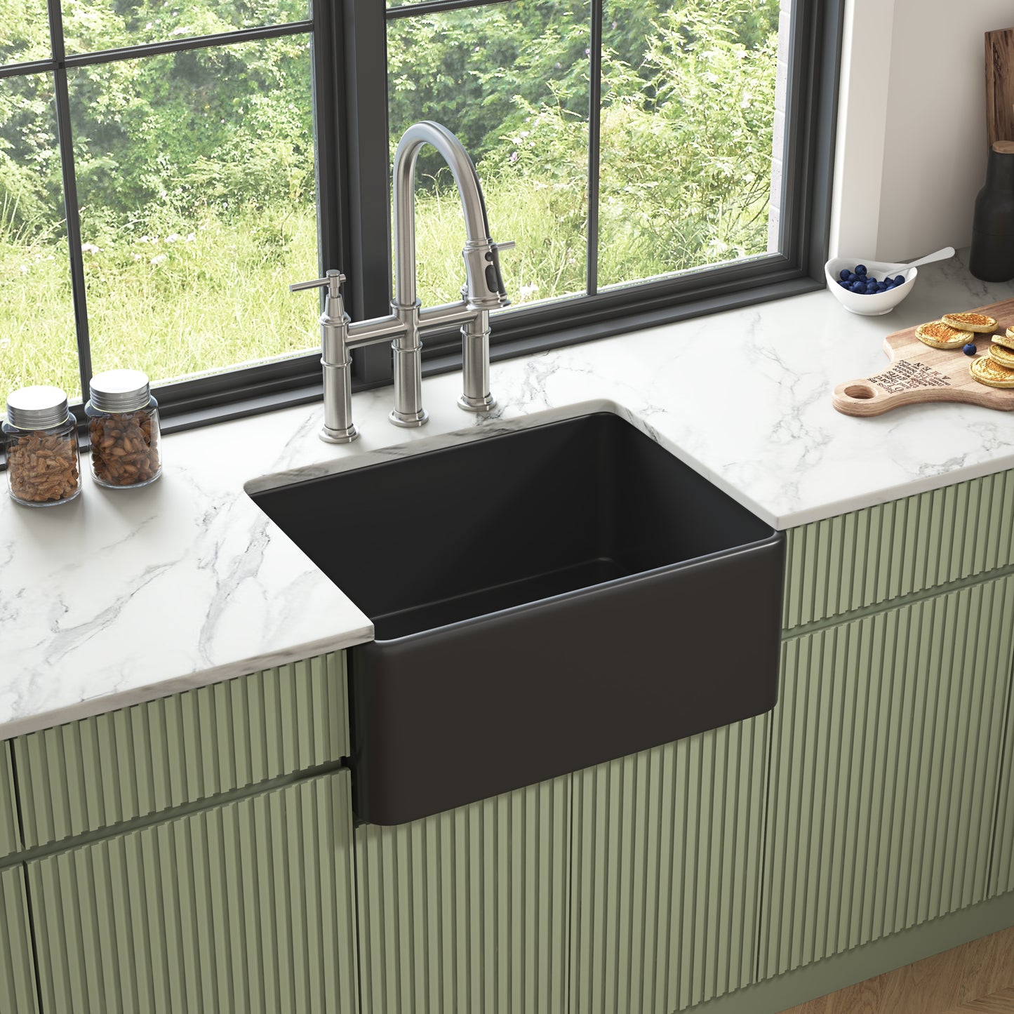 White Farmhouse Fireclay Kitchen Sink with Unique Drop-In Design