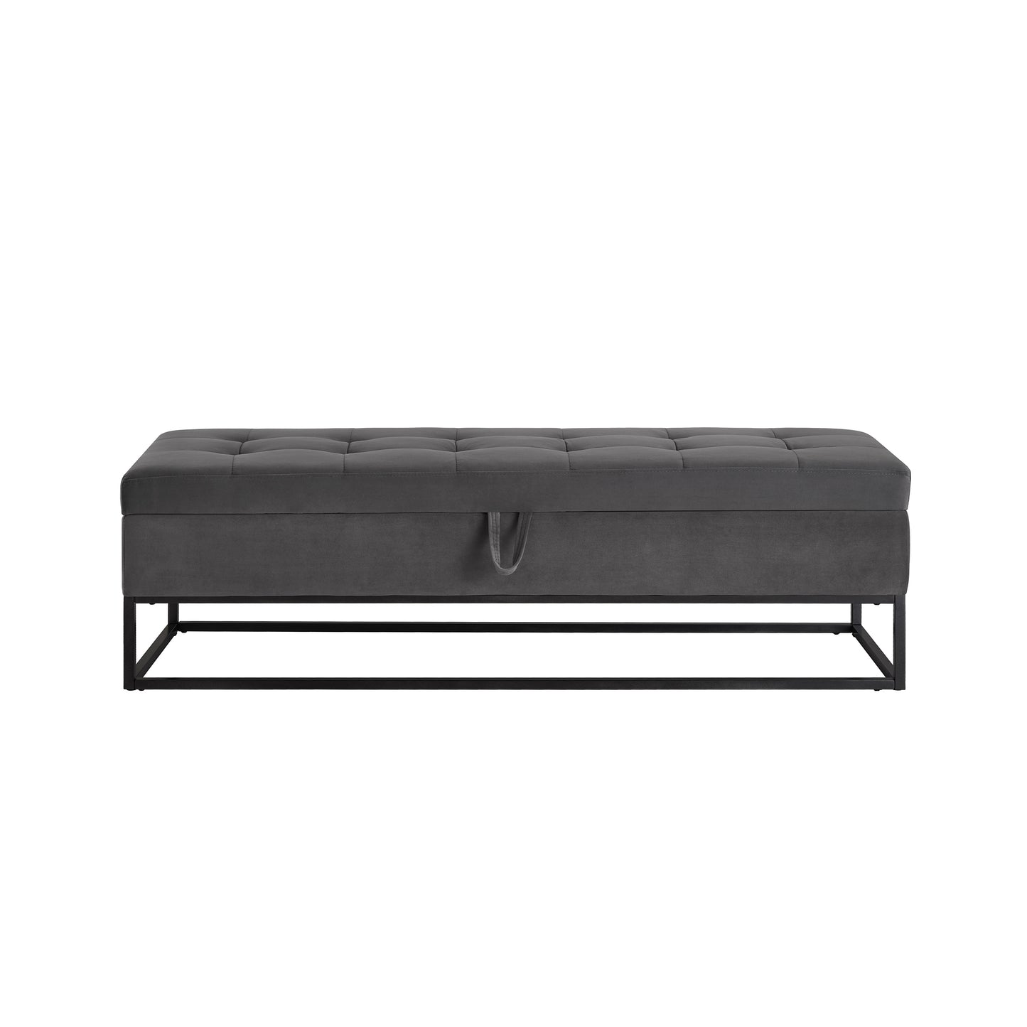 58.6" Bed Bench Metal Base with Storage Grey Velvet