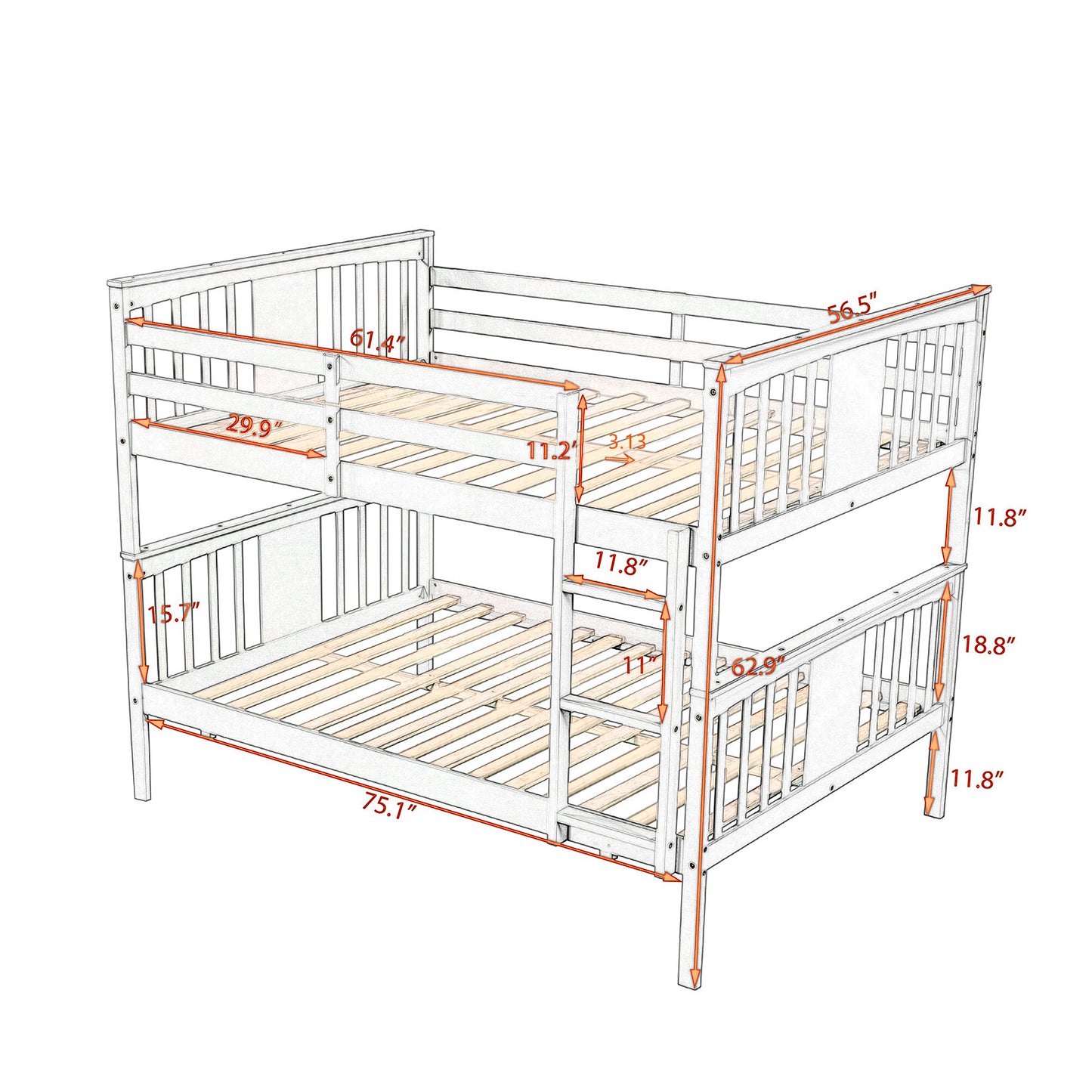 Stylish White Full-Size Bunk Bed with Ladder and Versatile Design