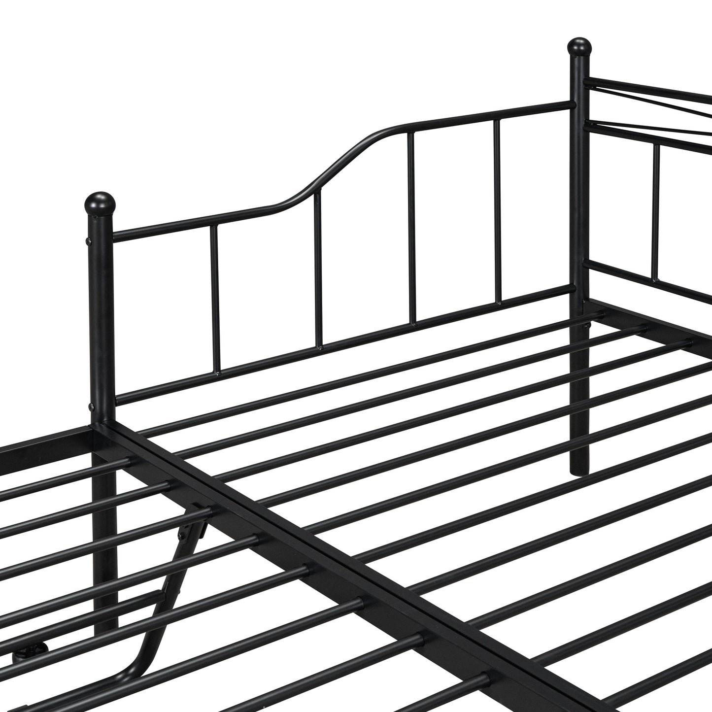 Twin Size Metal Daybed with Twin Size Adjustable Trundle, Portable Folding Trundle, Black