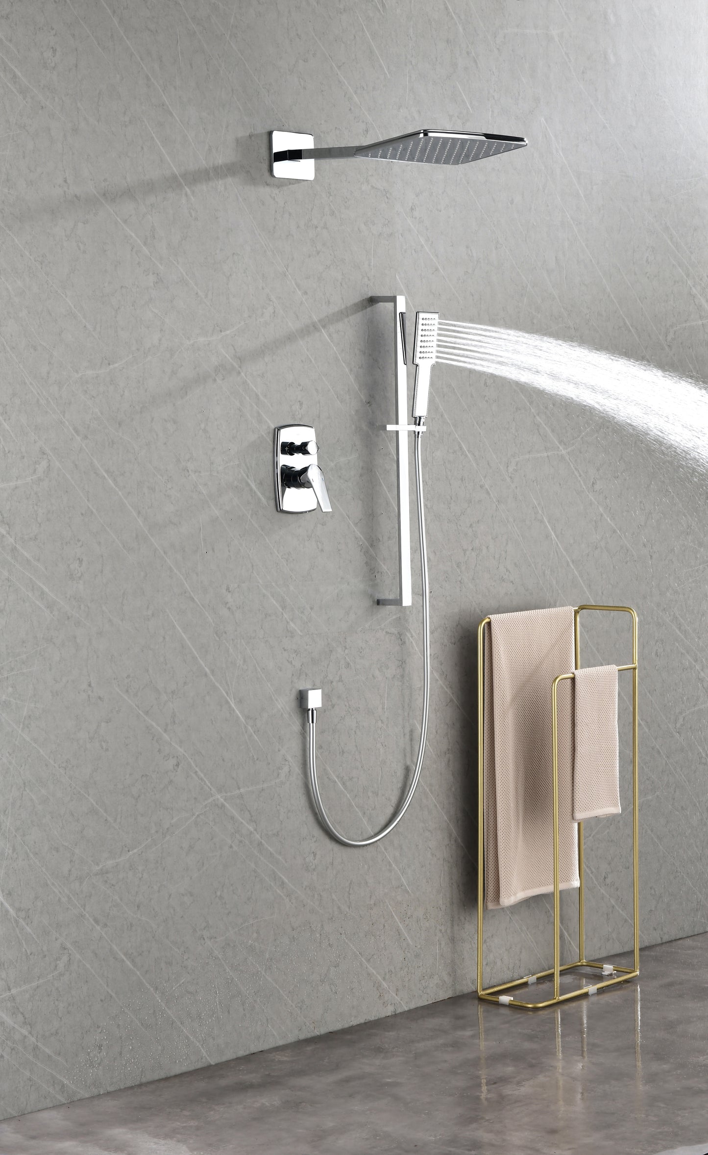 Luxurious Rainfall Shower System with Hand Shower and Slide Bar