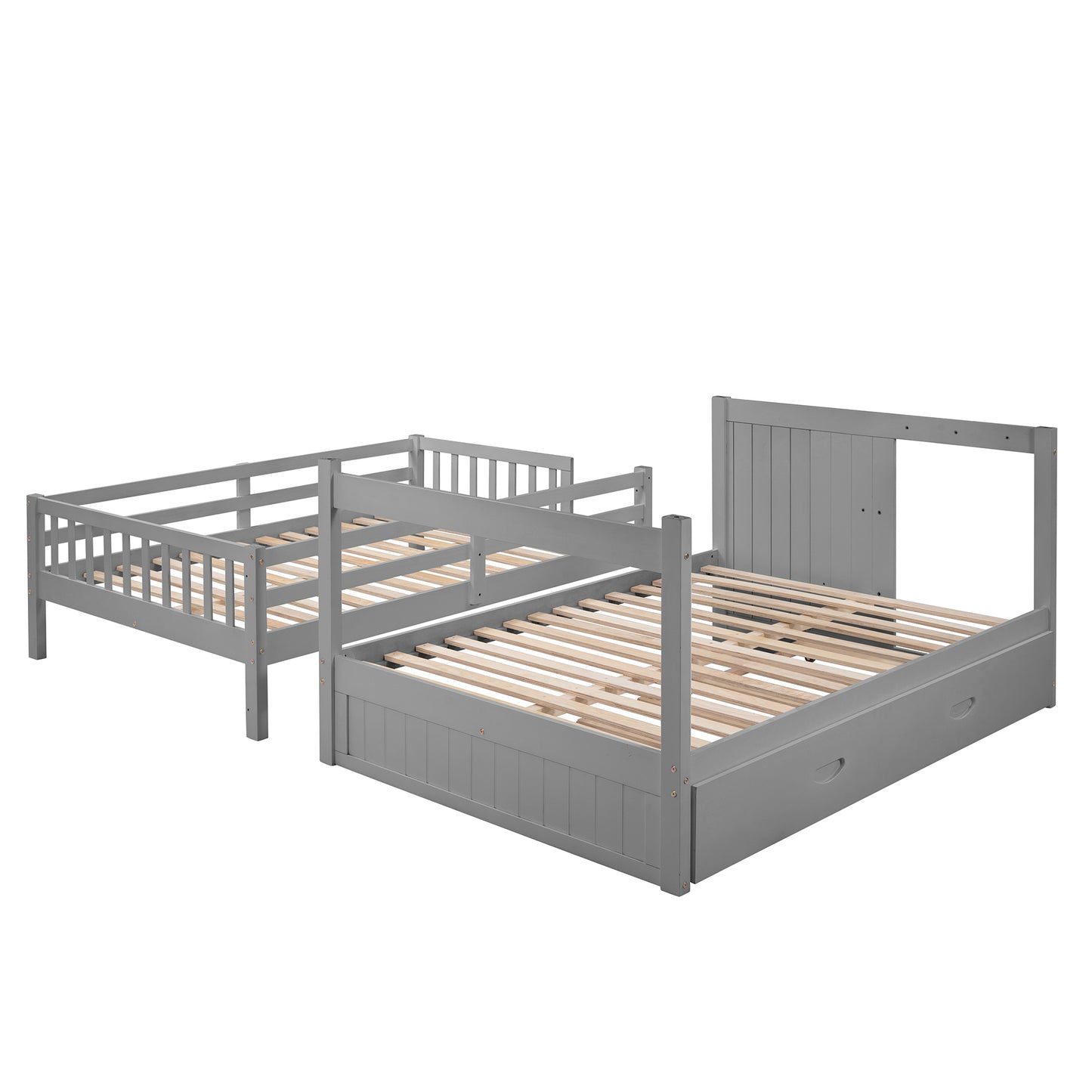 Gray Stairway Full-Over-Full Bunk Bed with Twin Trundle and Storage