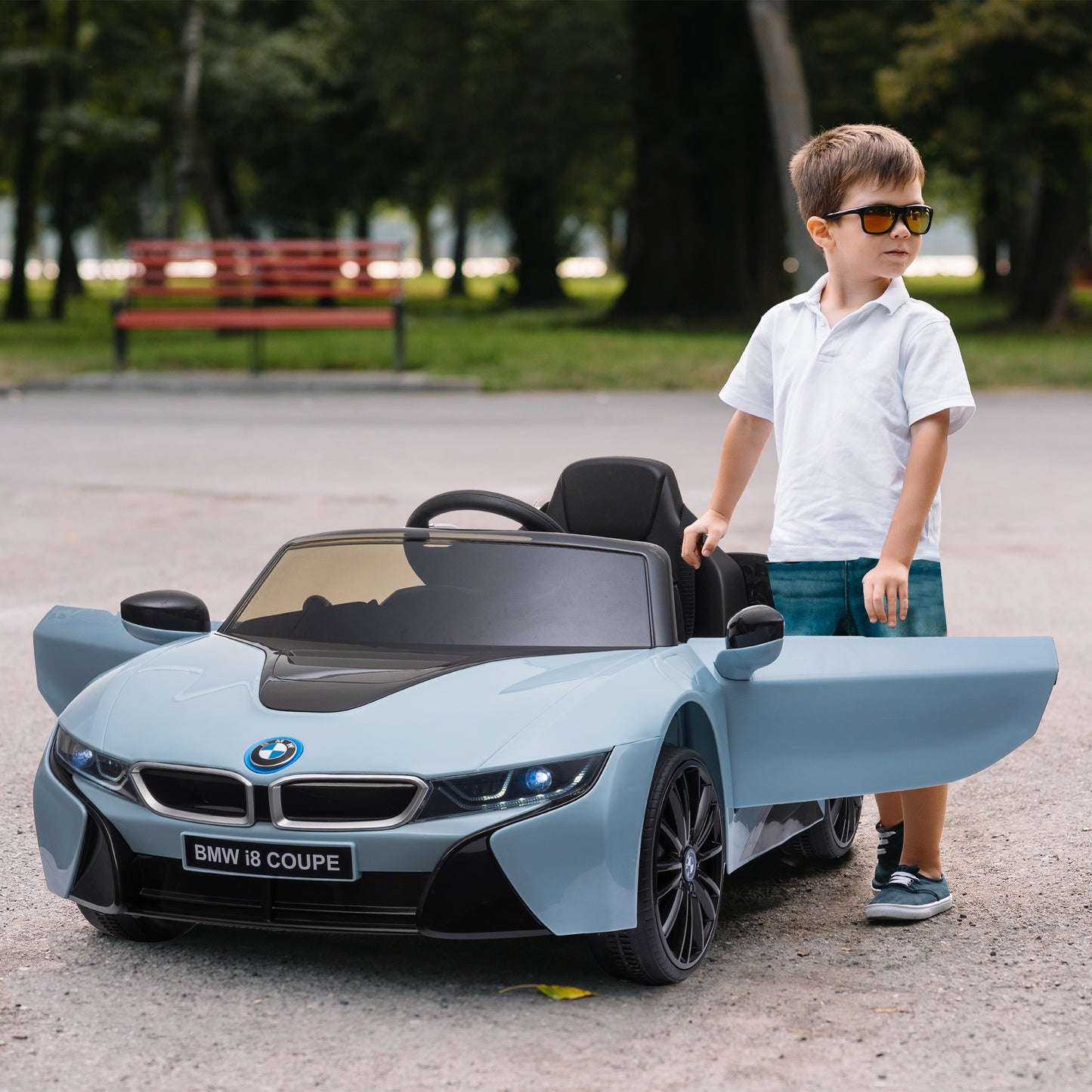 Licensed BMW I8 Coupe Electric Kids Ride-On Car 6V Battery Powered Toy with Remote Control Music Horn Lights MP3 Suspension Wheels for 37-96months old Blue