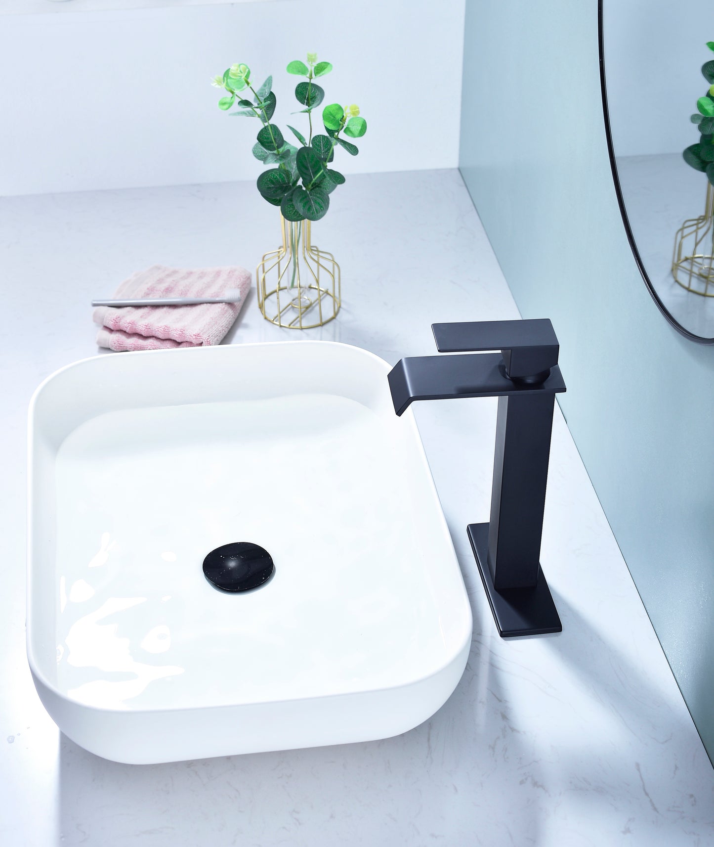 Waterfall Spout Single Handle Vanity Sink Faucet