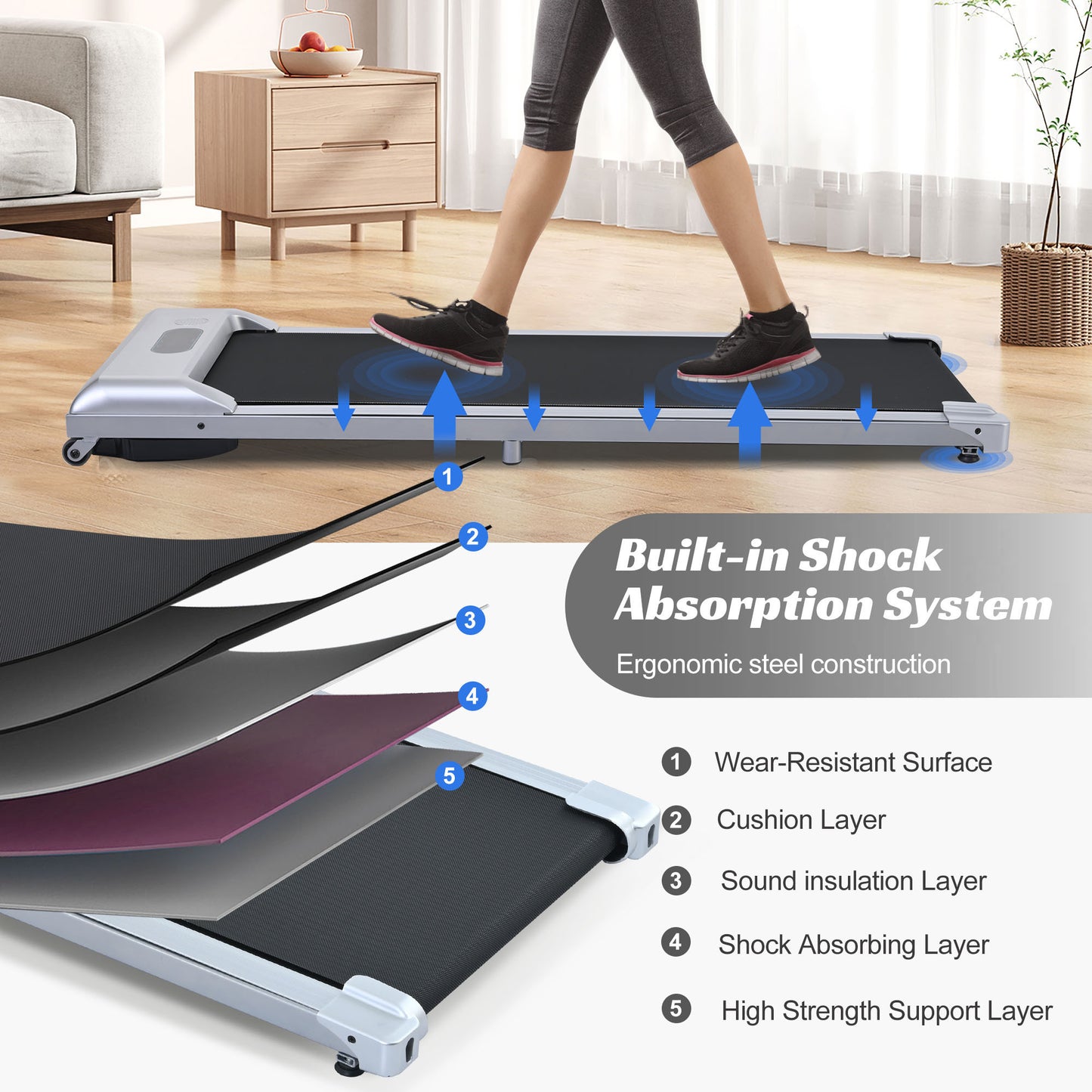 2 in 1 Under Desk Electric Treadmill 2.5HP, with Bluetooth APP and speaker, Remote Control, Display, Walking Jogging Running Machine Fitness Equipment for Home Gym Office