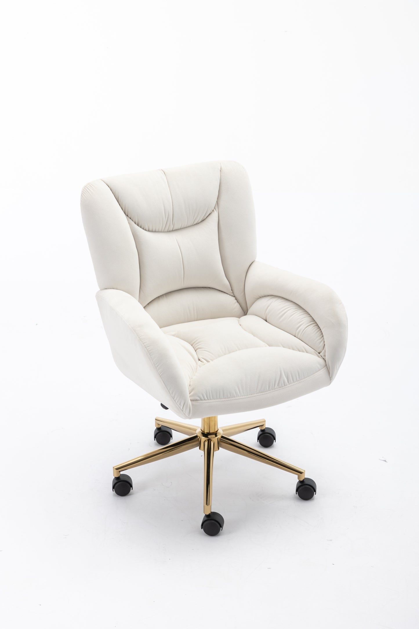 005-Velvet Fabric 360 Swivel Home Office Chair With Gold Metal Base And Universal Wheels,Ivory