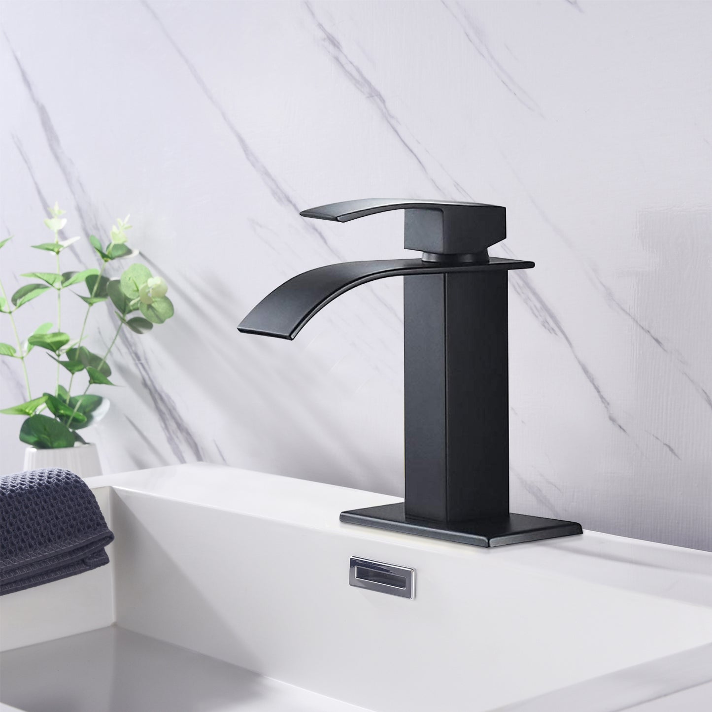 Bathroom Vanity Sink Faucet with Waterfall Spout and Single Handle