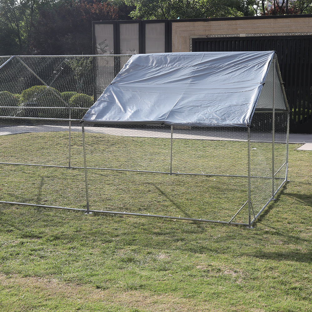 Large Metal Chicken Coop Walk-in Poultry Cage Hen Run House Rabbits Habitat Cage Spire Shaped Coop with Waterproof and Anti-Ultraviolet Cover (9.8' L x 19.7' W x 6.4' H)