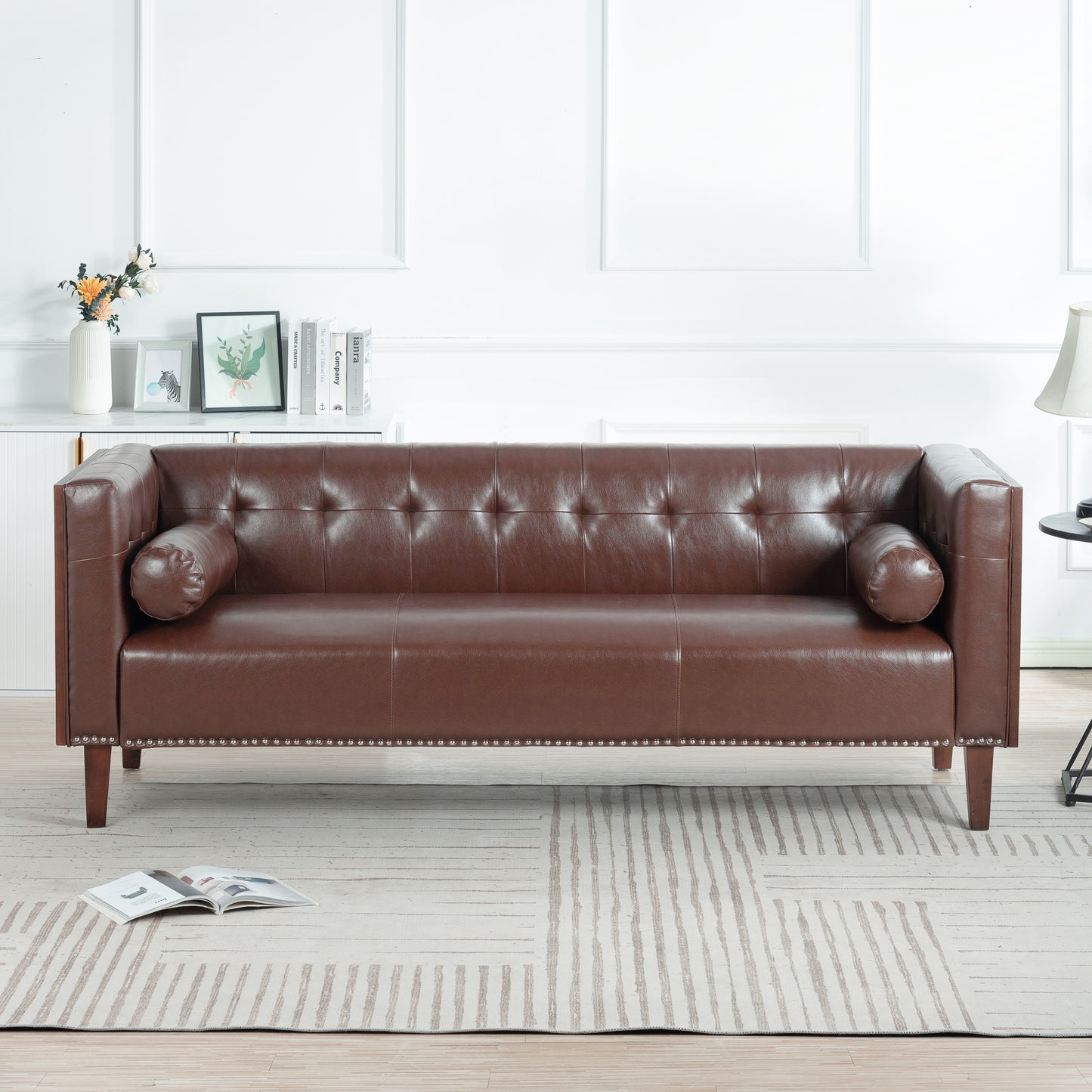 78.74 Elegant Wooden 3 Seater Sofa with Decorative Arms