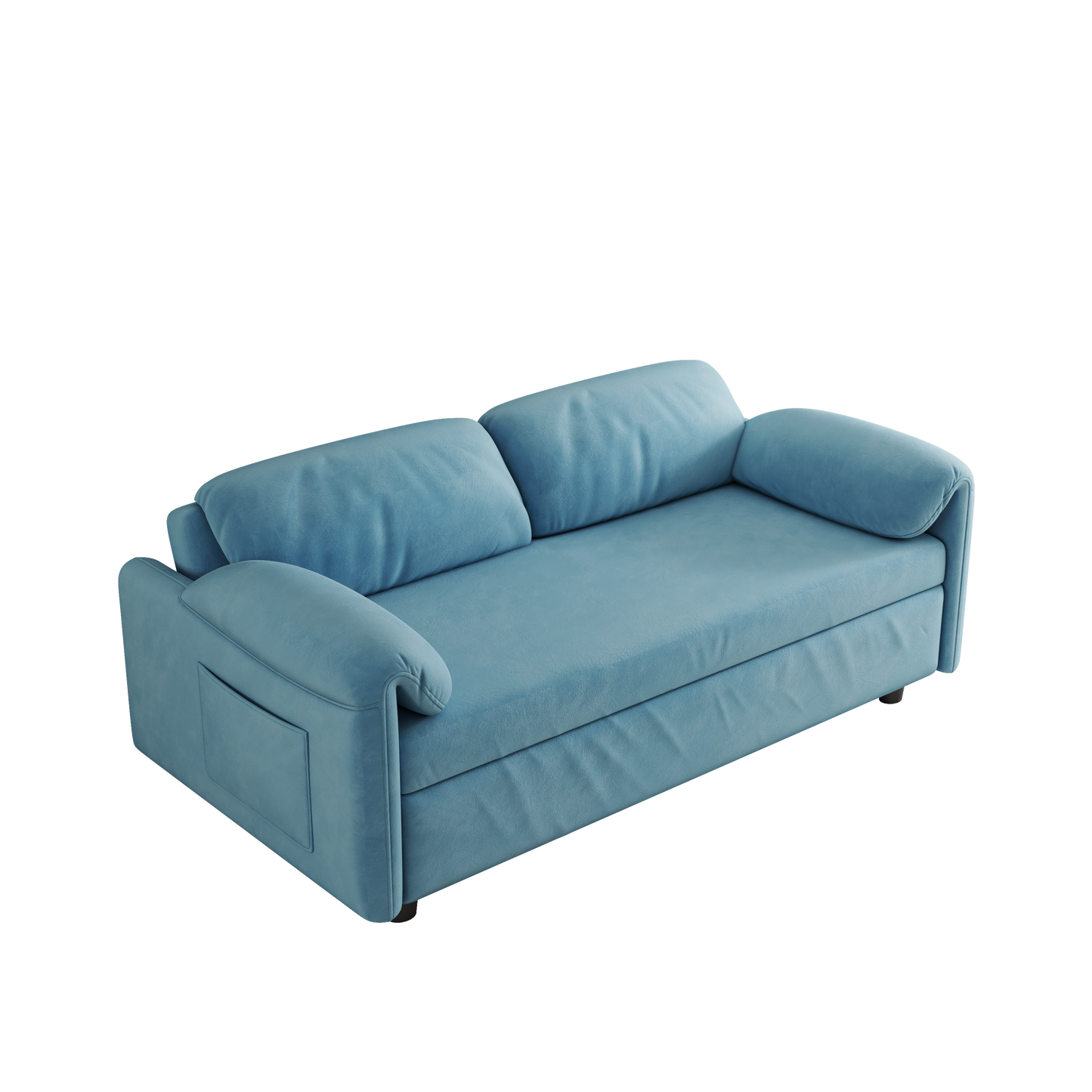 54 Blue Velvet Sofa Bed with Retractable Dual Purpose and Armrest Storage Bag