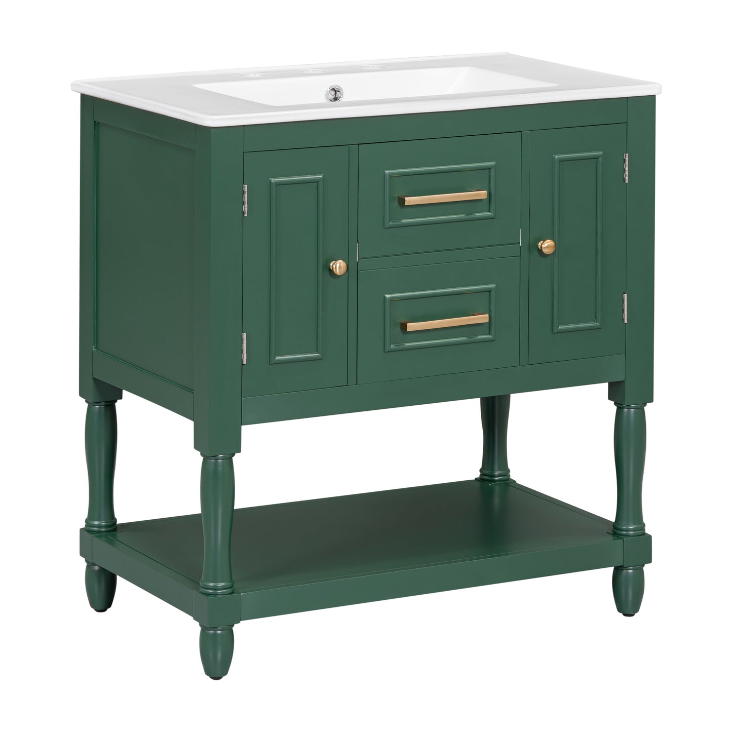 30" Bathroom Vanity with Sink Top, Bathroom Vanity Cabinet with Two Doors and Two Drawers, Solid Wood Frame, One Package, Green