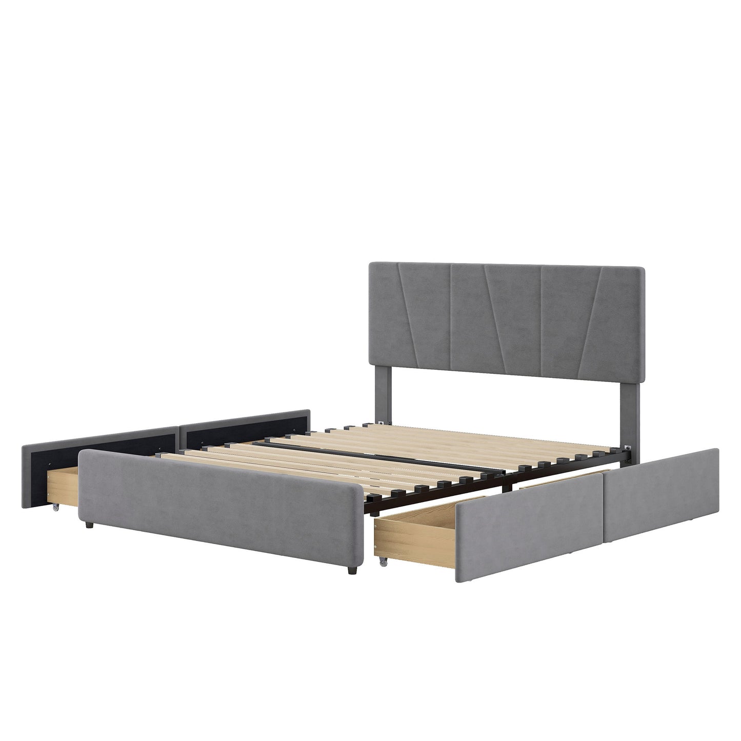 Full Size Upholstery Platform Bed with Four Drawers on Two Sides, Adjustable Headboard, Grey(: WF291773EAA)