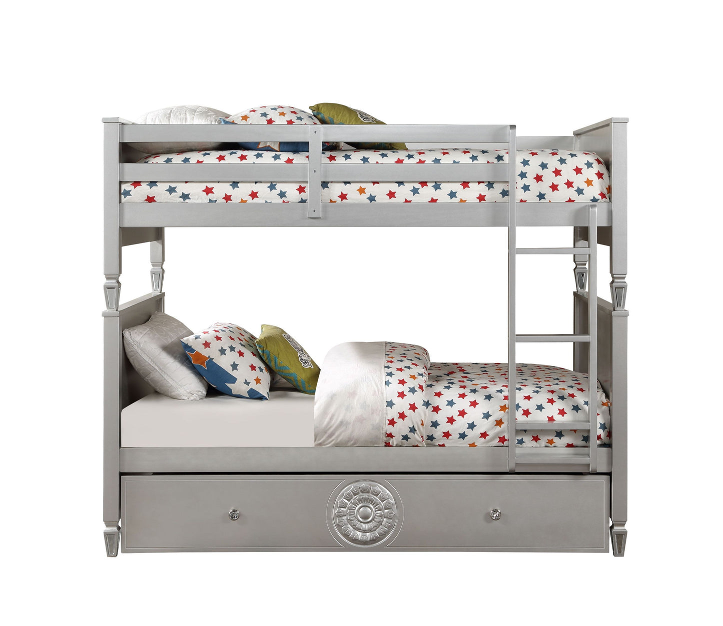 Royal Blue Velvet Bunk Bed with Twin Trundle