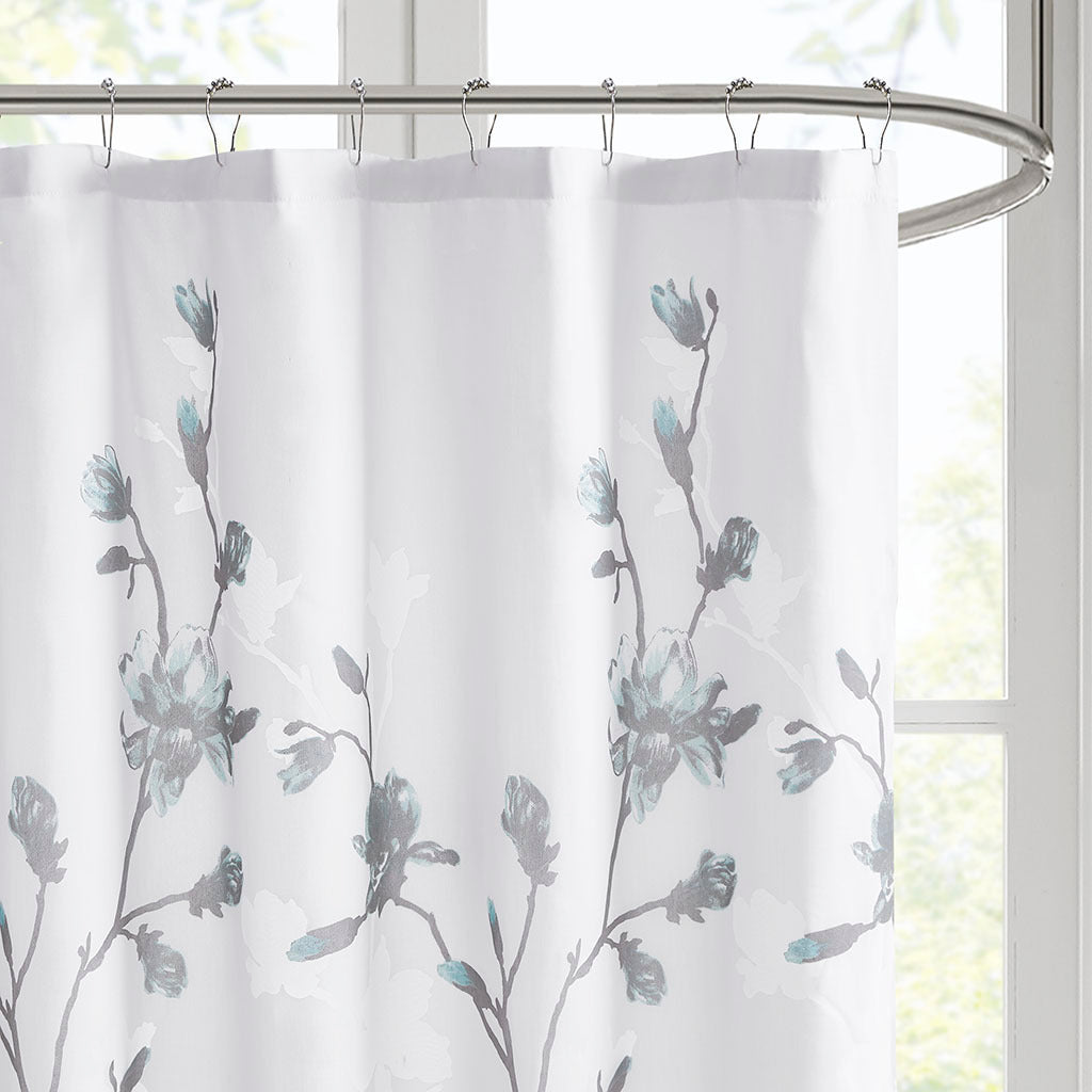 Elegant Aqua and Grey Floral Shower Curtain