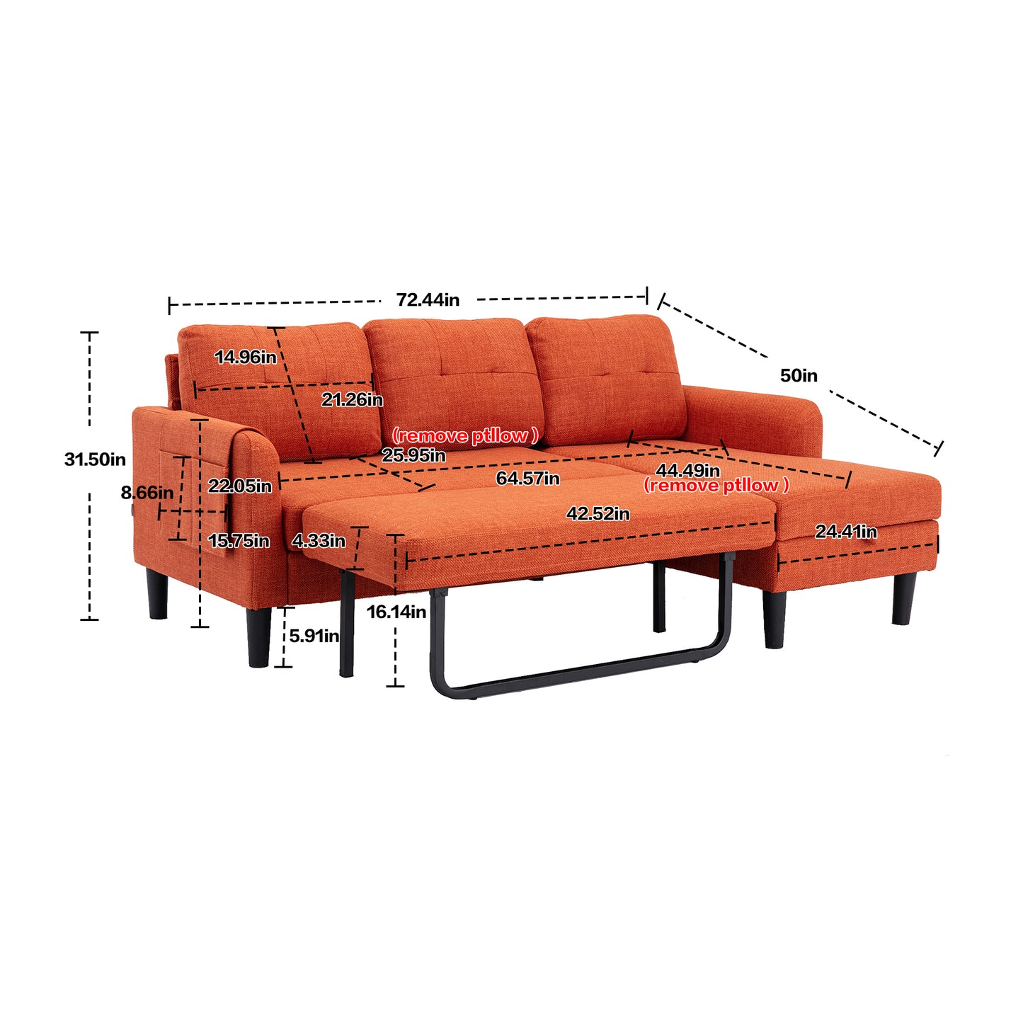 UNITED WE WIN Sectional Sofa Reversible Sectional Sleeper Sectional Sofa with Storage Chaise