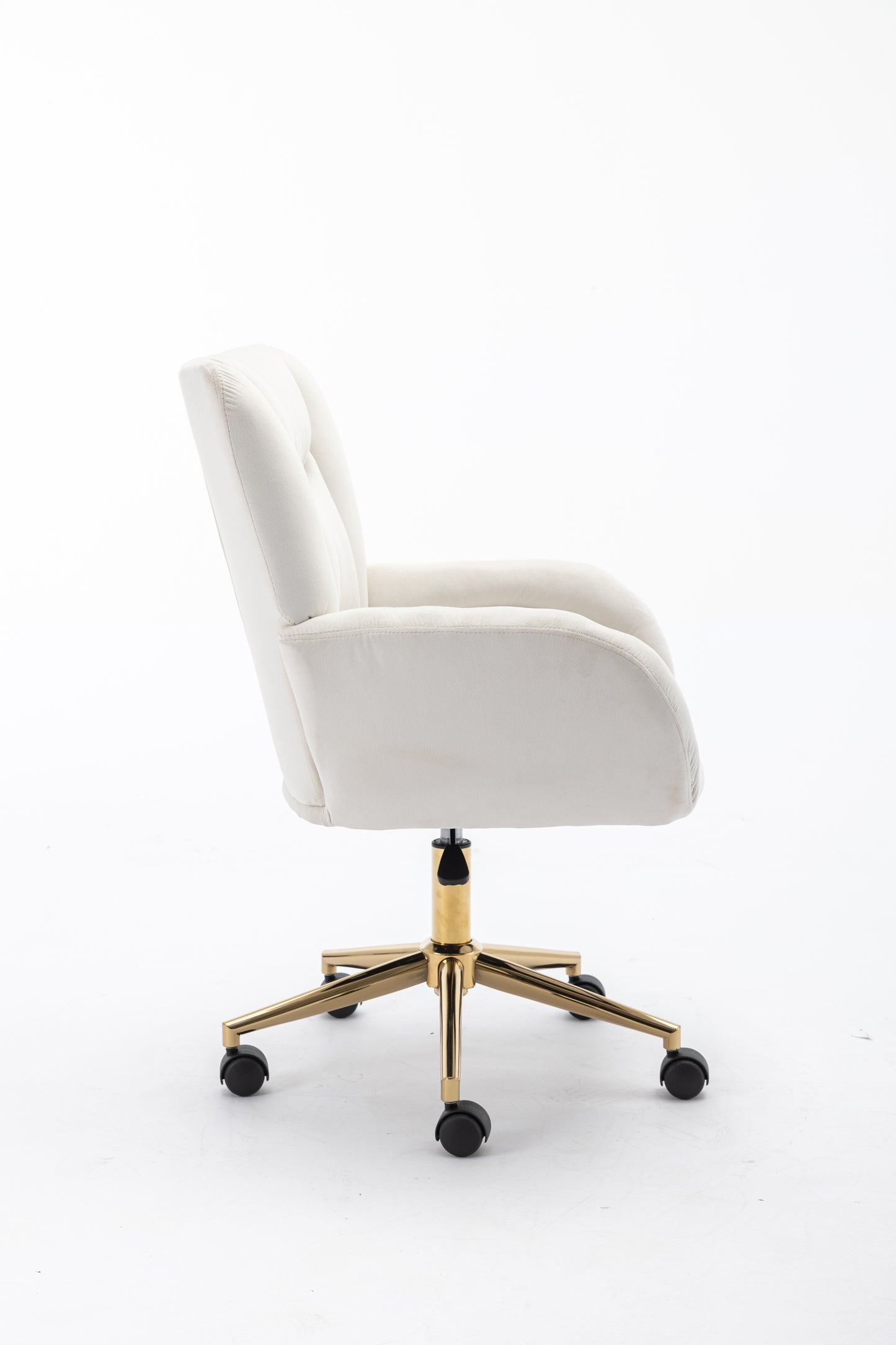 005-Velvet Fabric 360 Swivel Home Office Chair With Gold Metal Base And Universal Wheels,Ivory