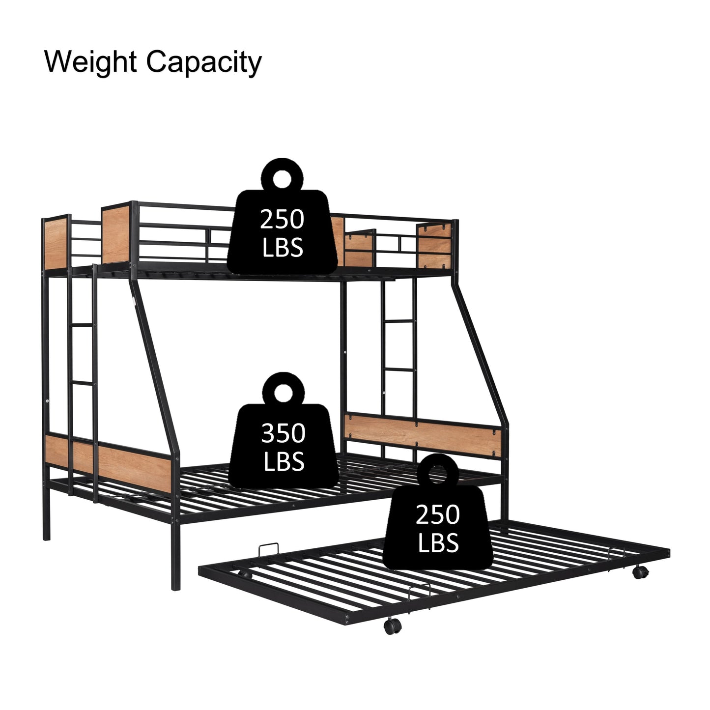 Metal Triple Sleeper Bunk Bed with Trundle and Soundproof Design and Safety Features