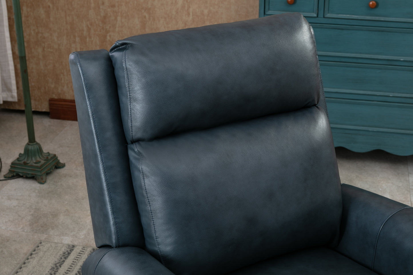 Luxurious Navy Genuine Leather Manual Recliner