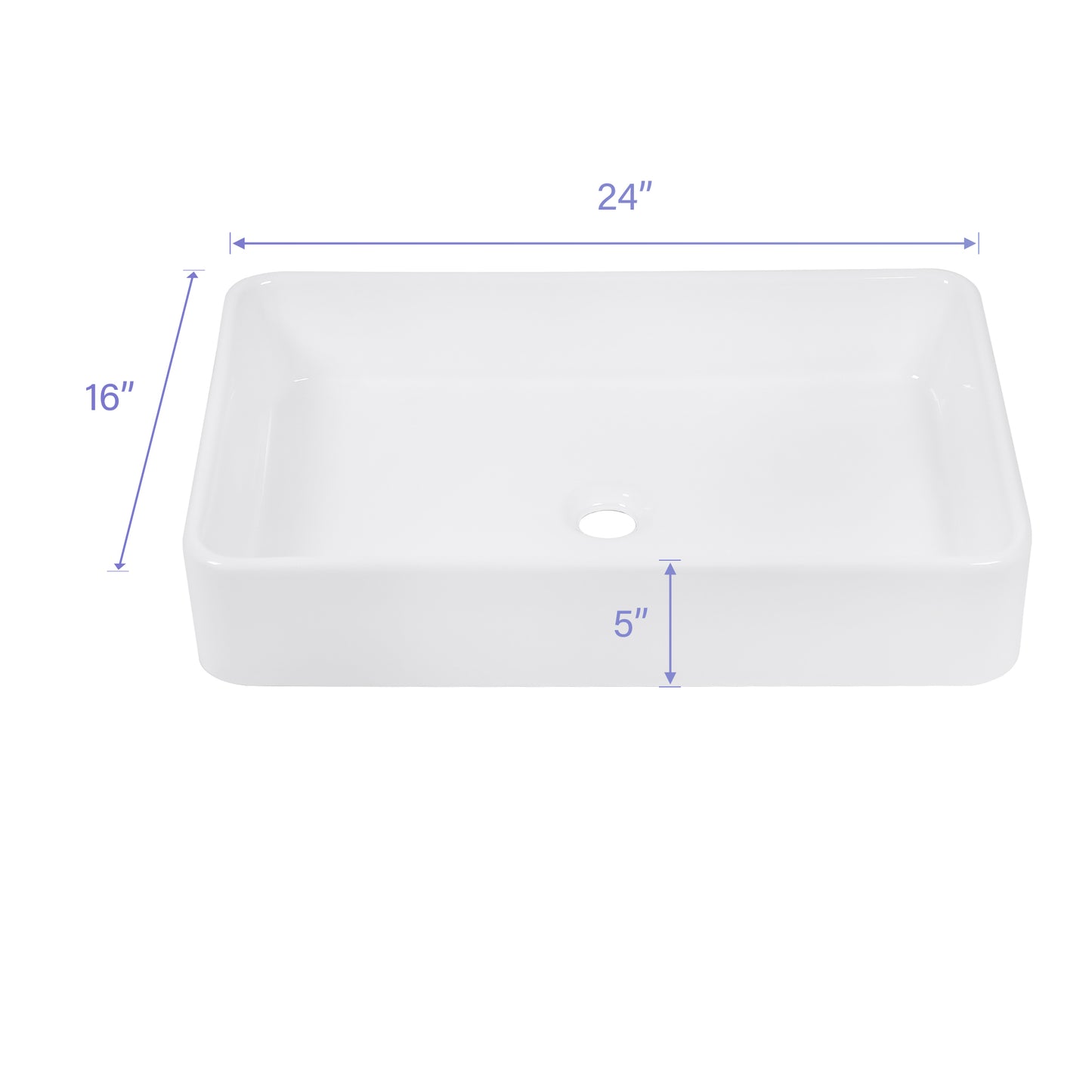 24"x16" White Ceramic Rectangular Vessel Bathroom Sink