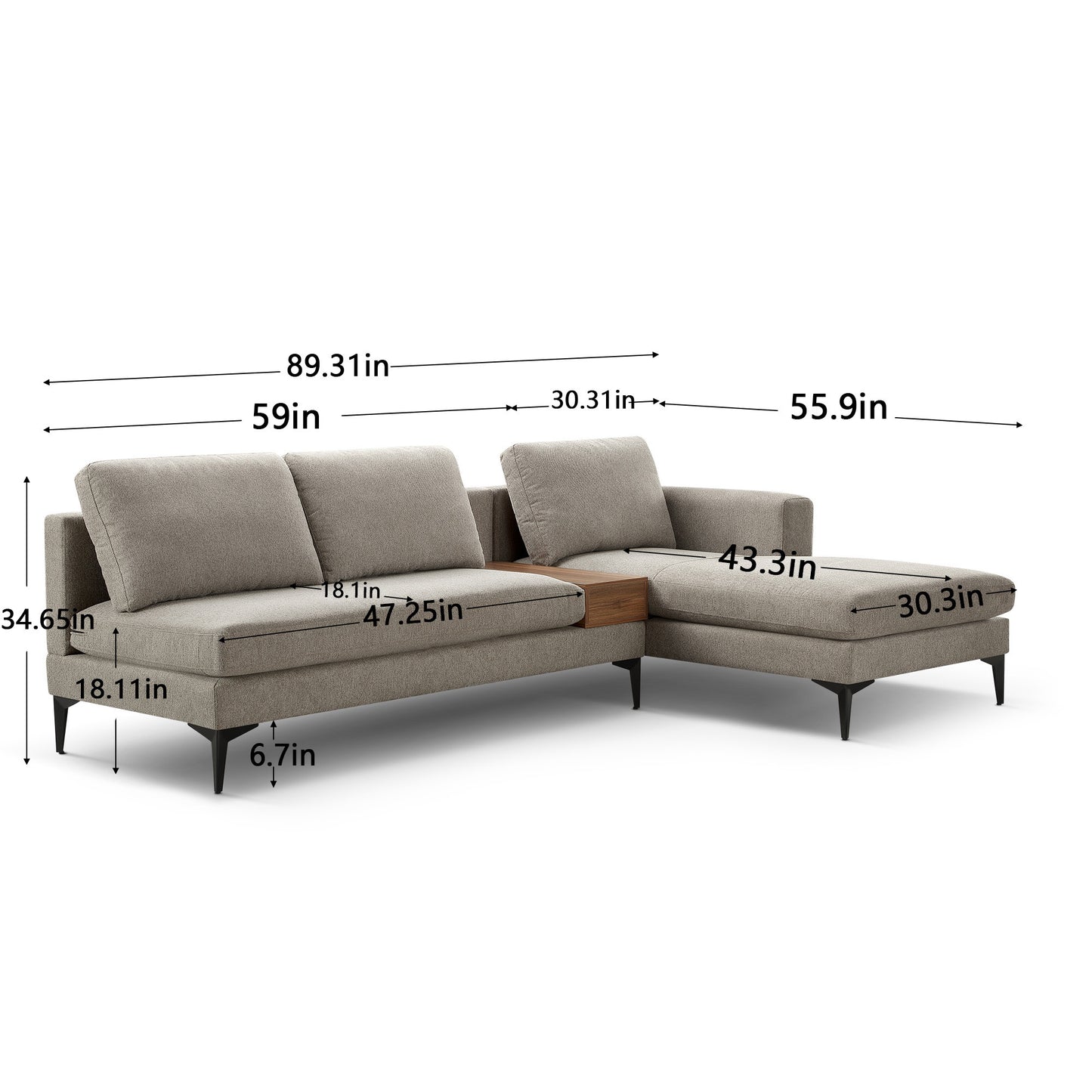 L Shape Modern Sectional L Shape Couch Sofa with Reversible Chaise and Armless 2 Seater Loveseat , 2 Piece Free Combination Sectional Couch with Left or Right Arm Facing Chaise, Texture Sand