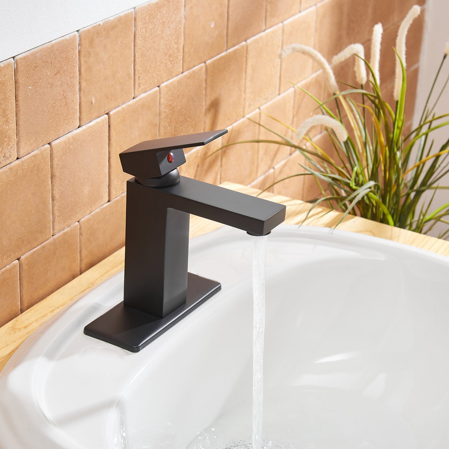 Matte Black Single-Handle Low-Arc Bathroom Faucet with Pop-Up Drain