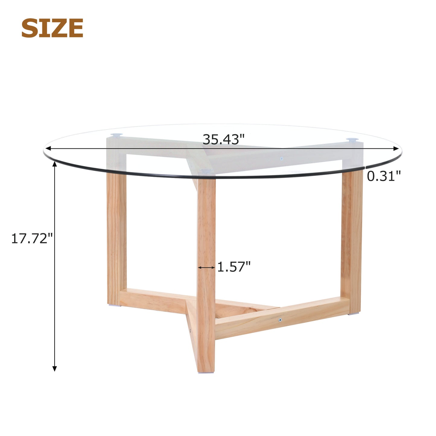 Modern Round Glass Coffee Table with Wood Base - Natural