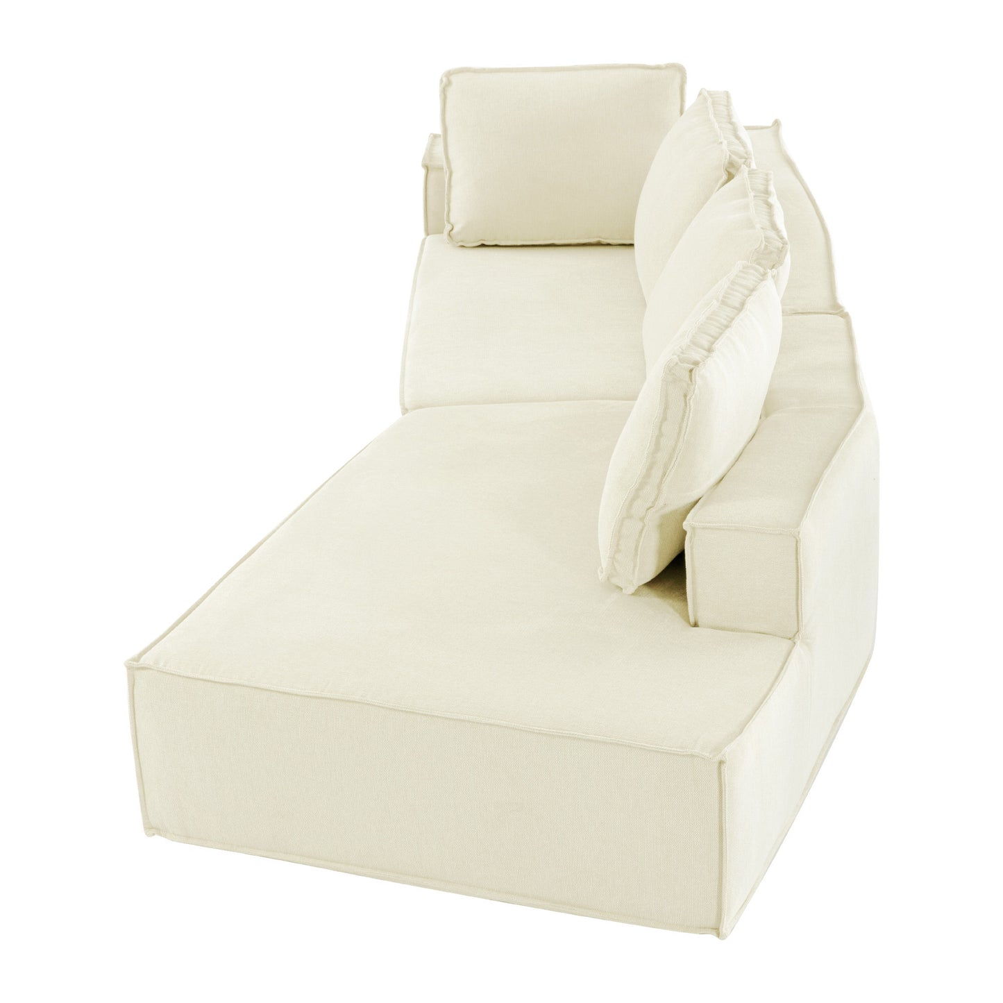 Stylish Beige Chaise Lounge Sofa with High-Density Foam and Chenille Fabric