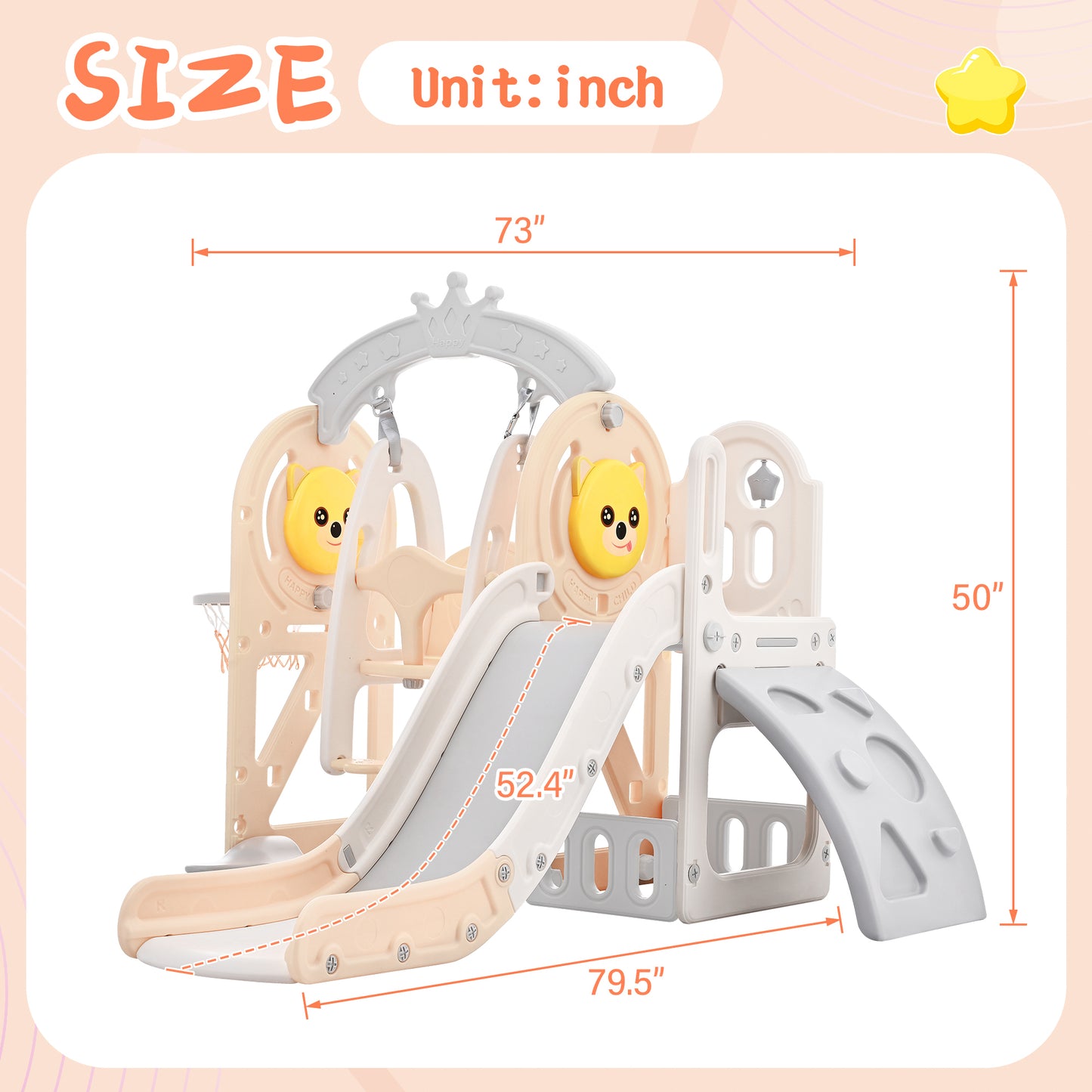 Toddler Slide and Swing Set 5 in 1, Kids Playground Climber Slide Playset with Basketball Hoop Freestanding Combination for Babies Indoor & Outdoor