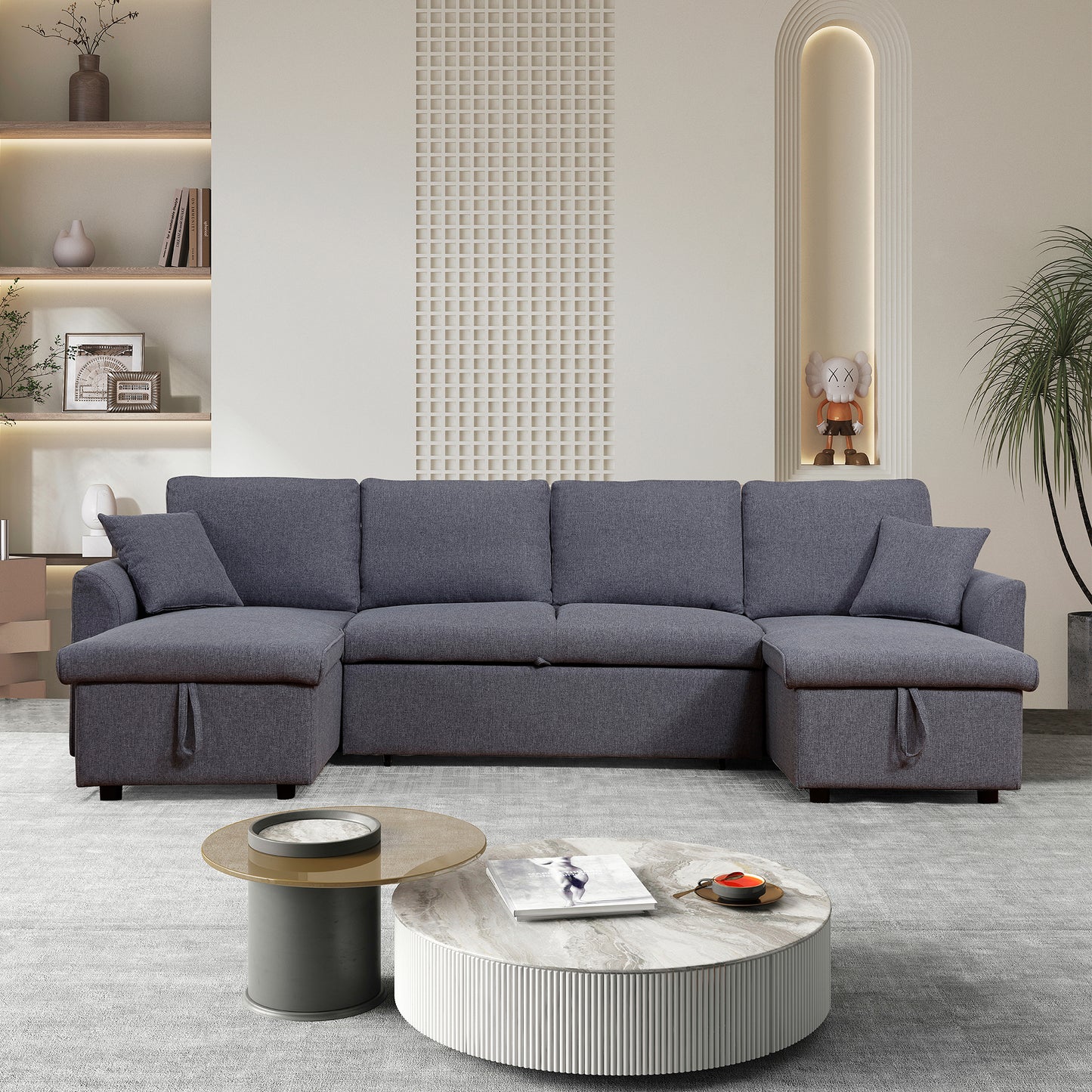 Artemax  U-Shape Pull-out Sleeper Sectional Sofa with Double Storage Spaces ,Dark gray