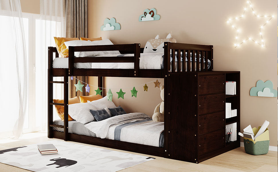 Twin Over Twin Bunk Bed with Espresso Finish and Storage Options