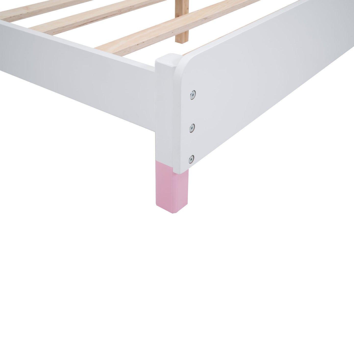 Full Size Wood Platform Bed with House-shaped Headboard  (White+Pink)