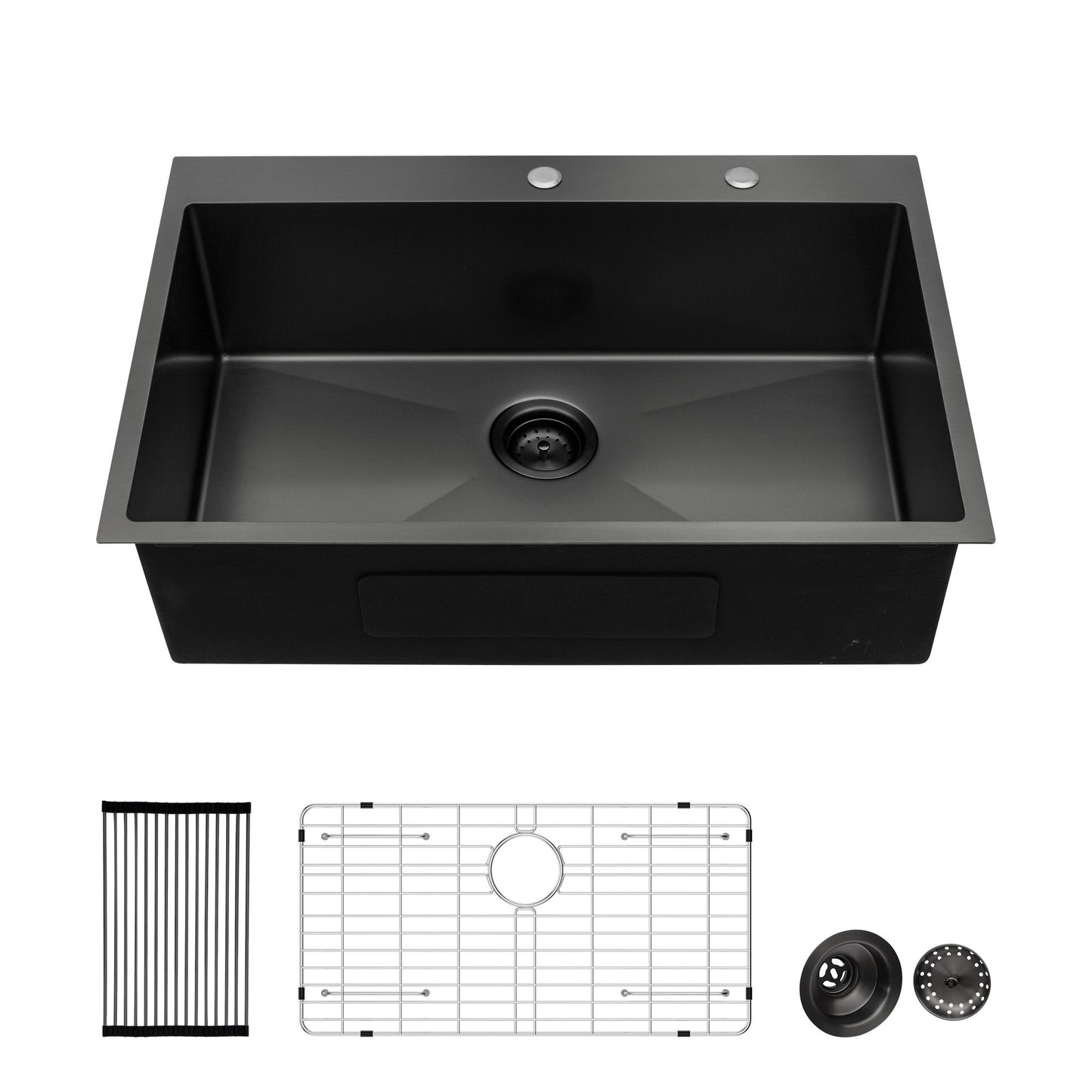 Gunmetal Black Stainless Steel Kitchen Sink with Premium Accessories, 28x22 Inch Single Bowl Drop-in Sink