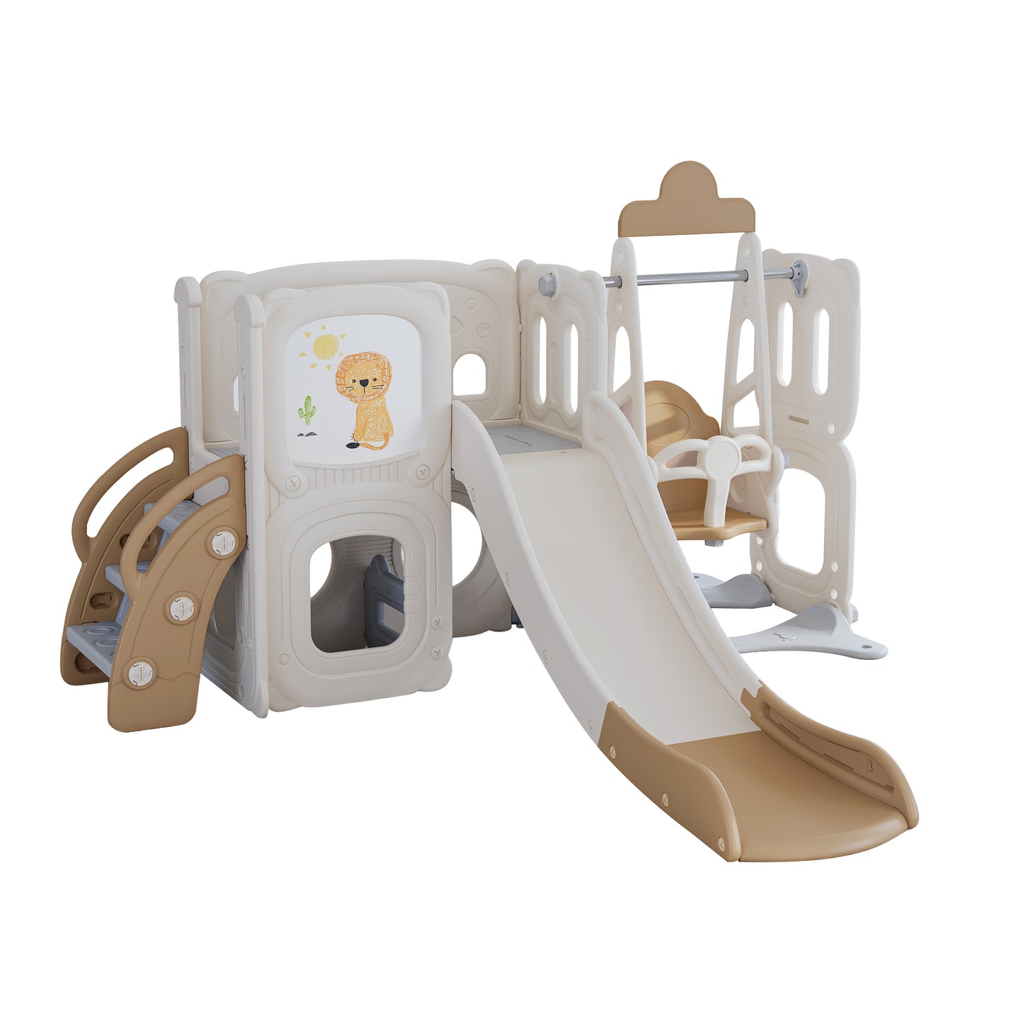 5 in 1 Playground Climber Slide and Swing Set for Toddlers with Drawing Whiteboard