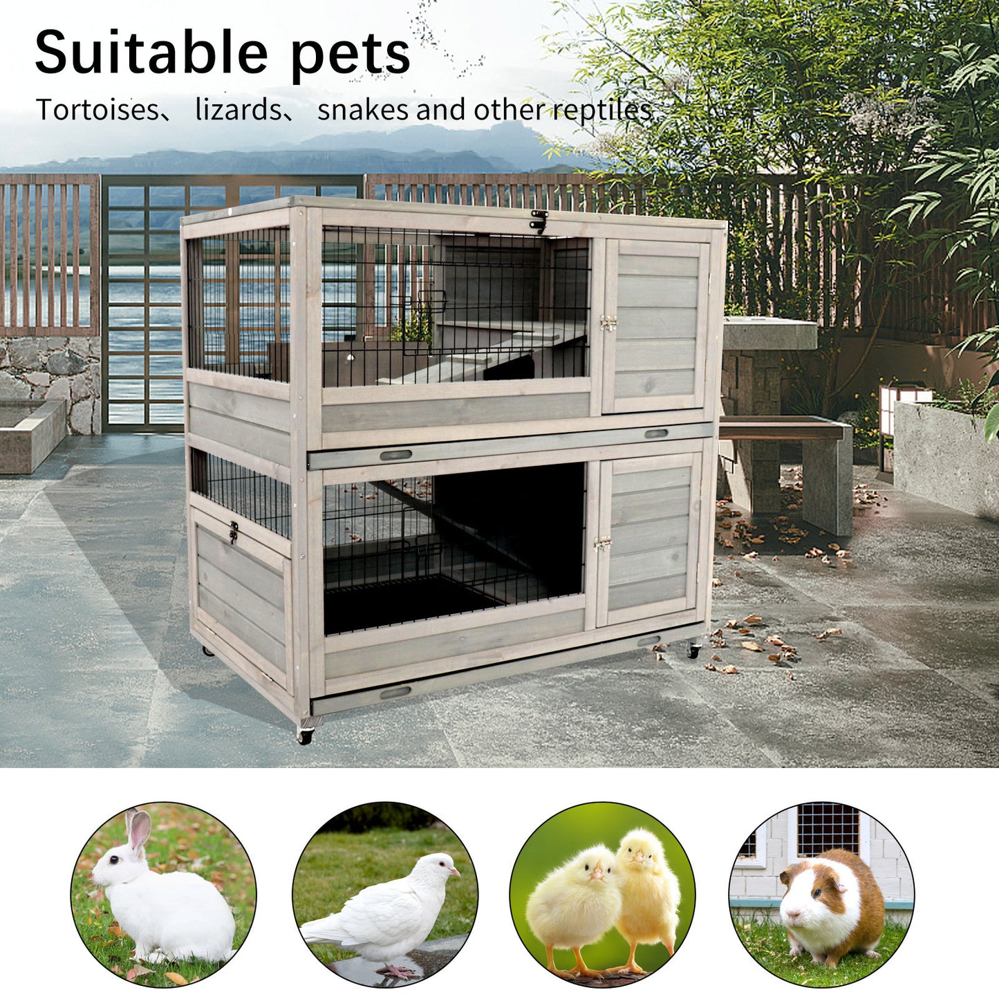 Wooden Rabbit cage Indoor outdoor double layer luxury guinea pig  cage   hamster  High-end paint mesh