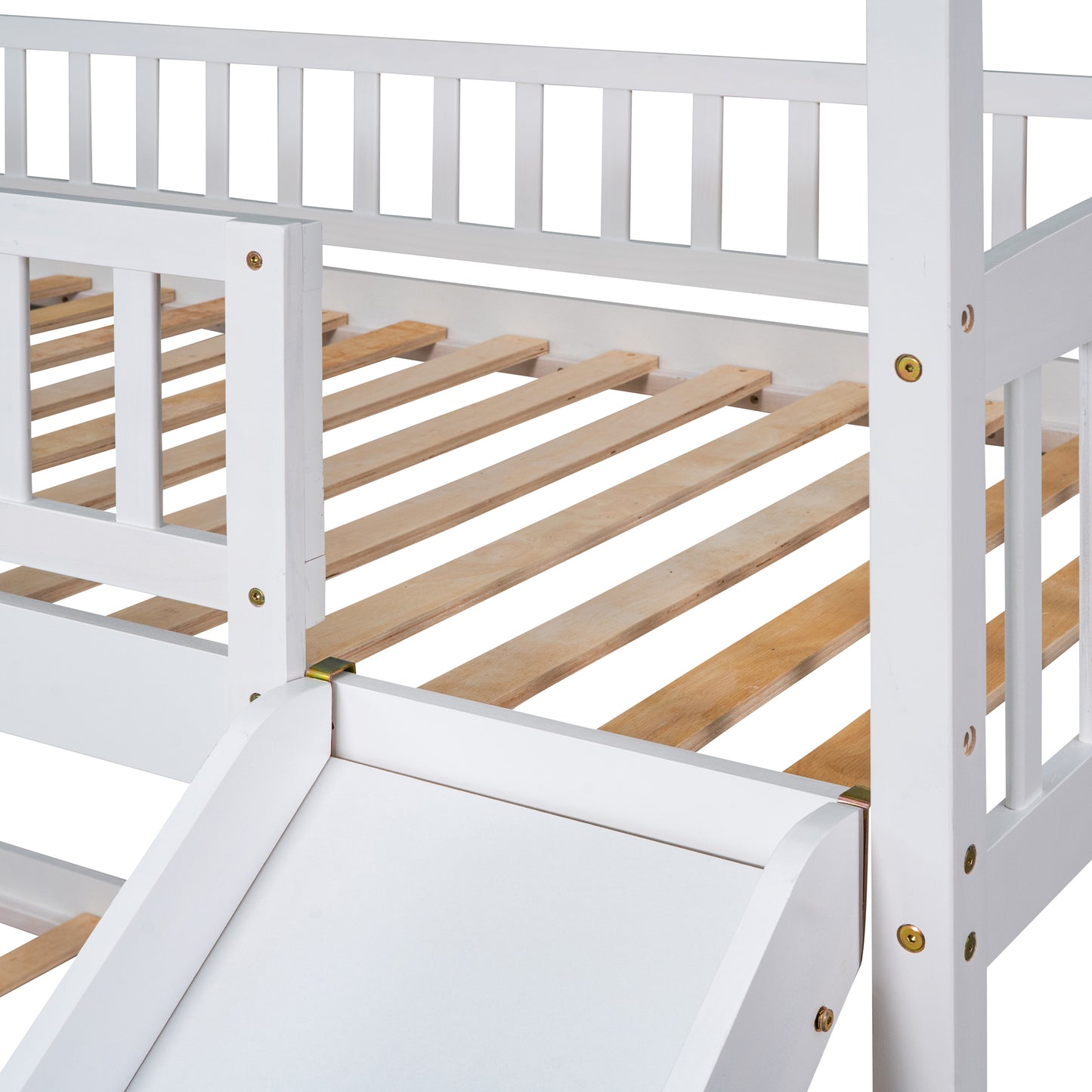 White Twin Over Twin Bunk Bed with Slide for House Design