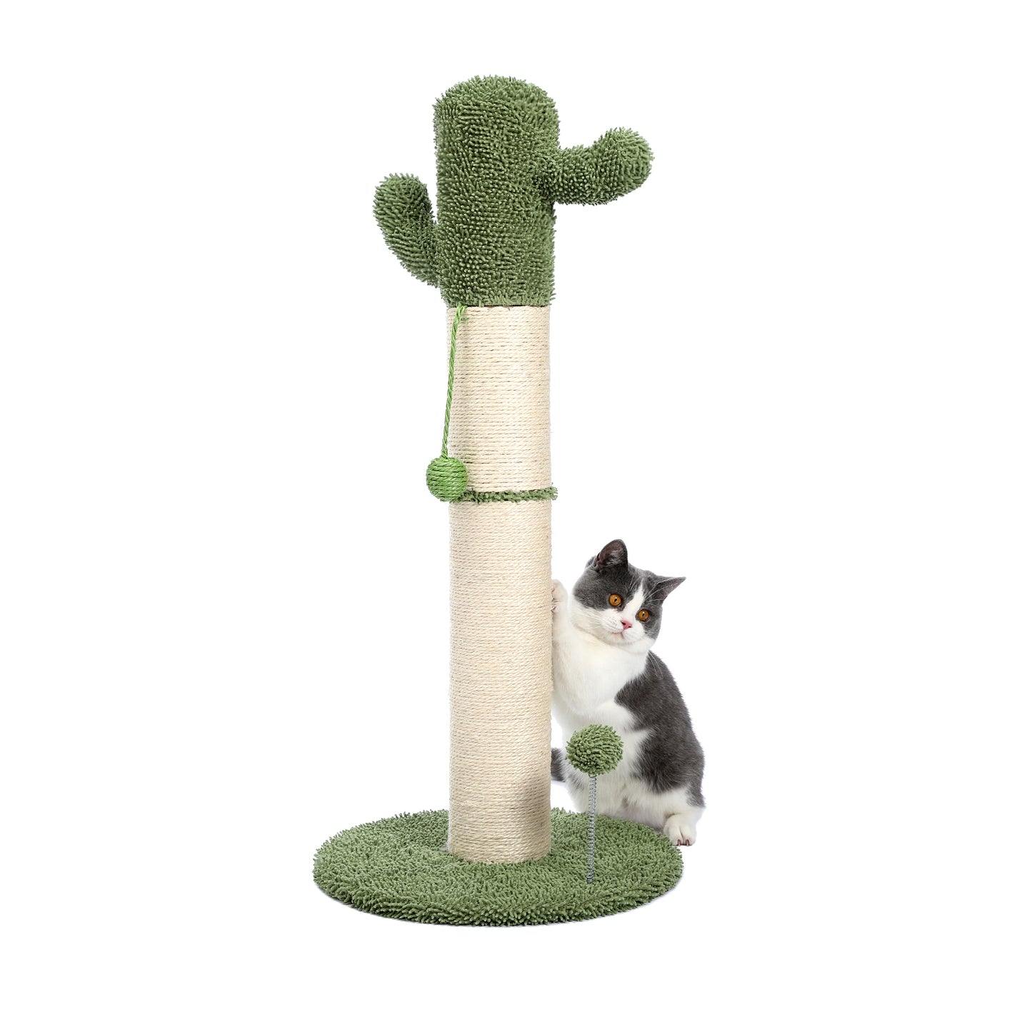 Large Cactus Cat Scratching Post with Natural Sisal Ropes, Cat Scratcher for Cats and Kittens White