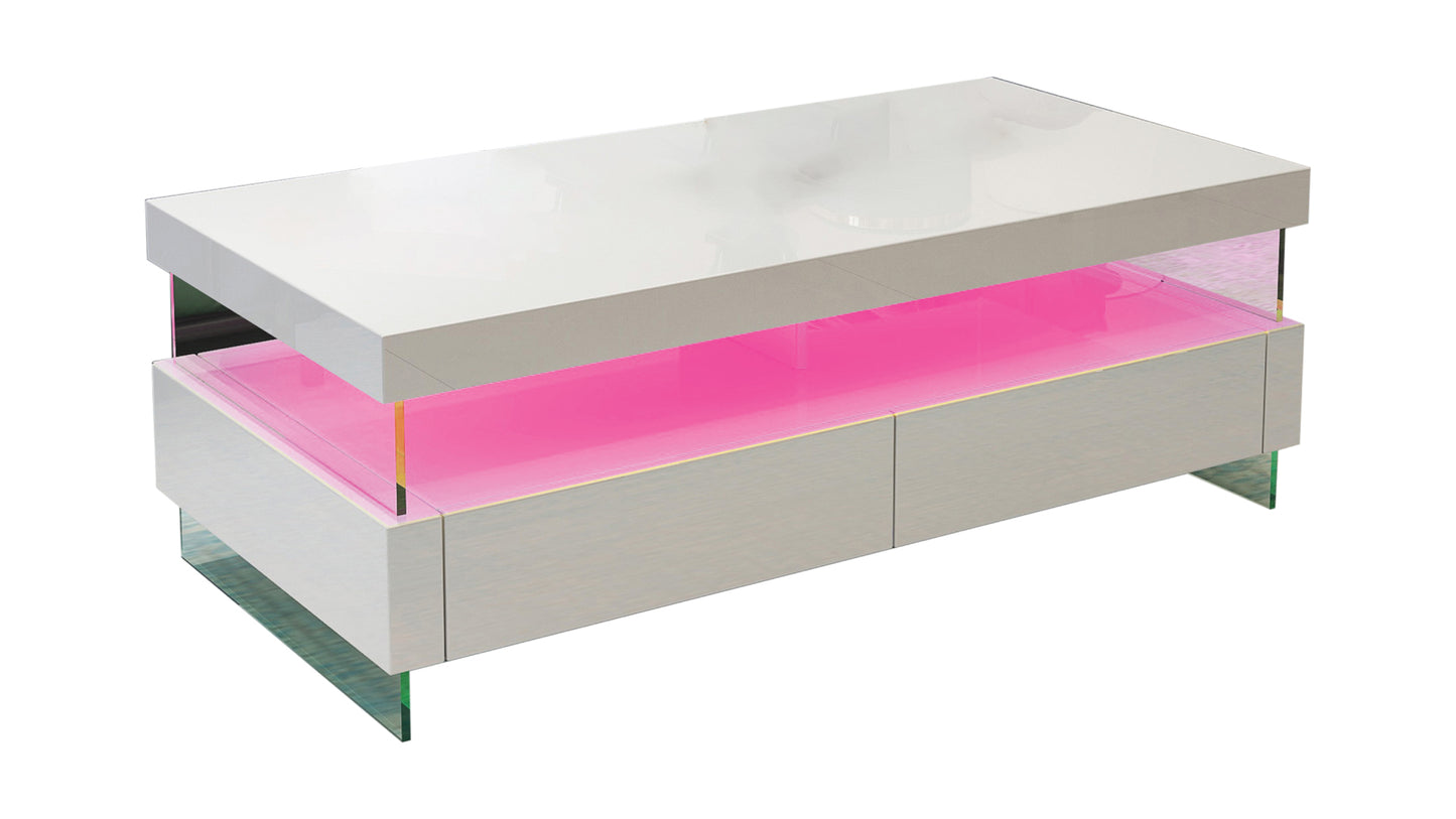 Ria LED Coffee Table with Glossy White Finish and Glass Legs