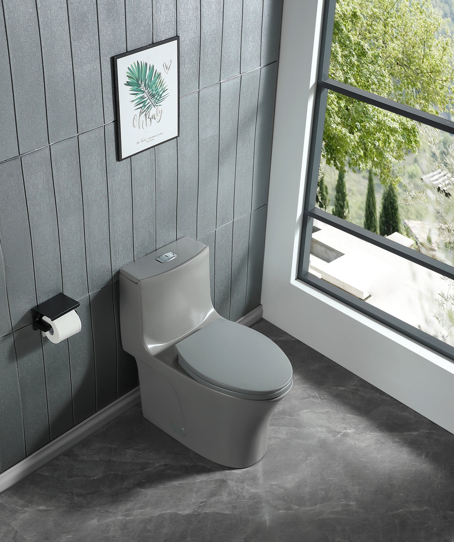 15 5/8 Inch 1.1/1.6 GPF Dual Flush 1-Piece Elongated Toilet with Soft-Close Seat - Light Grey 23T01-LG